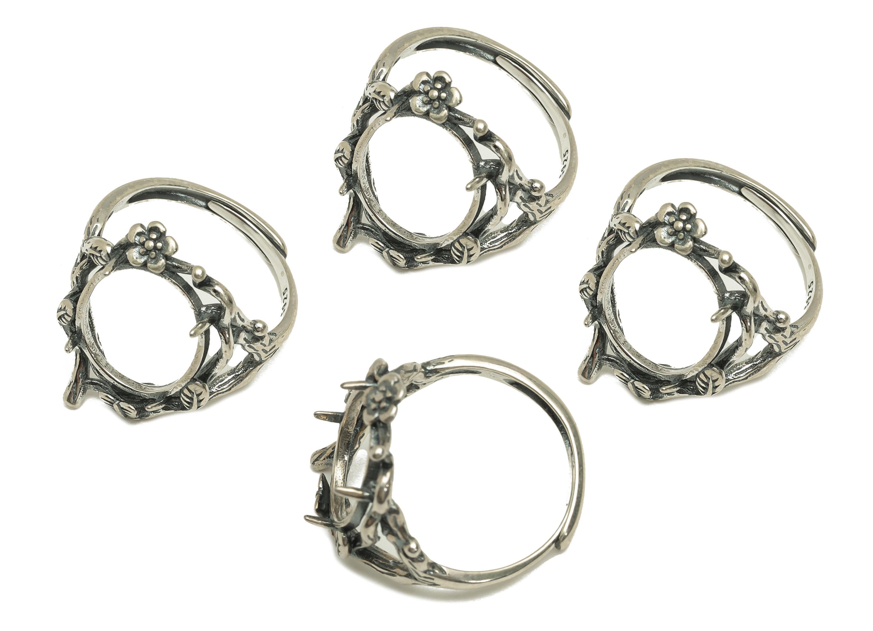 11x13mm Adjustable Ring Setting - Rose Frame Ring - Botanical Oval Vintage Hoop Ring - 925 Silver Sterling Silver - RGP7402 - DOMEDBAZAAR