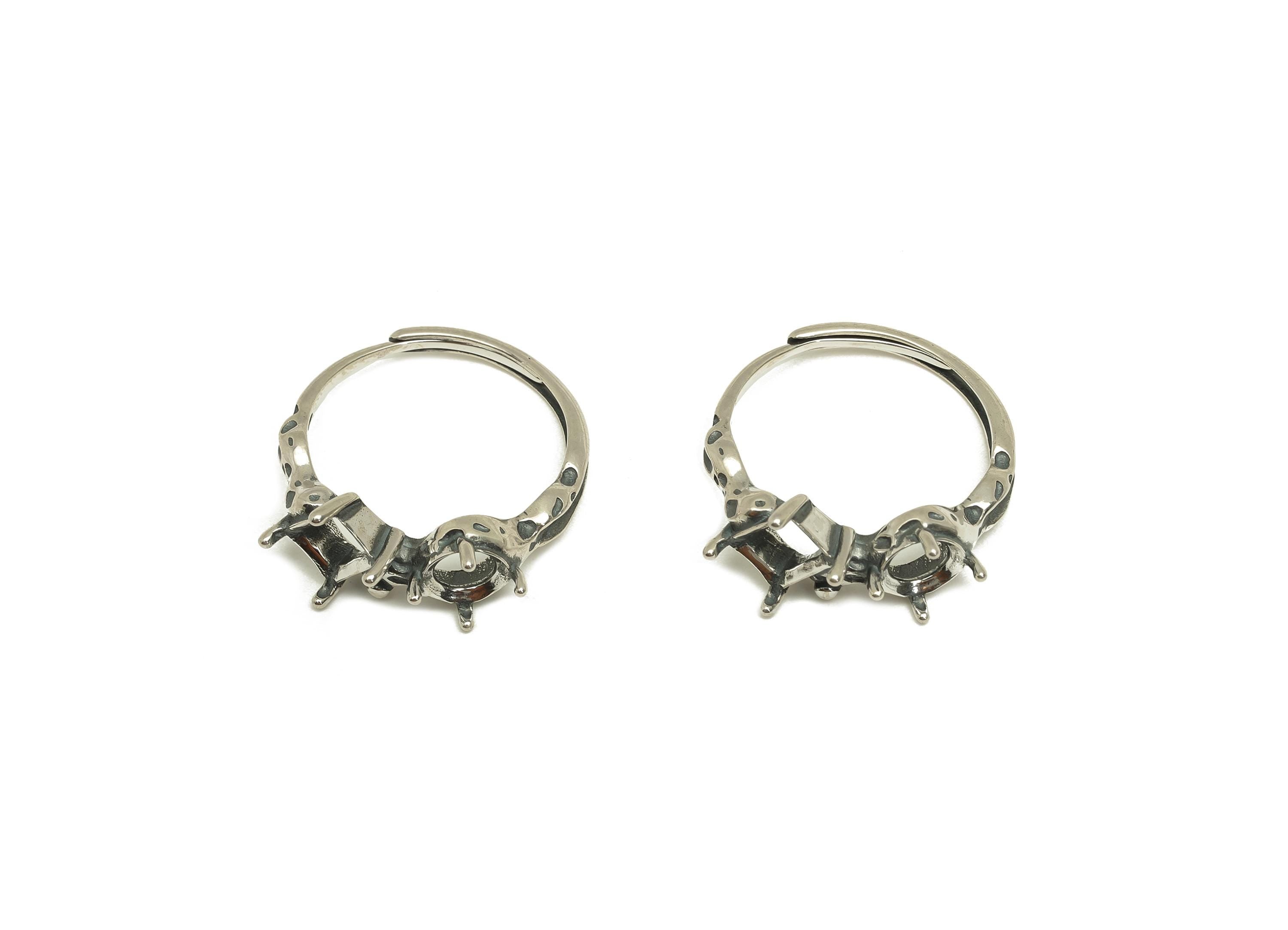 Adjustable Ring Setting - 4x6mm Rectangle Frame Ring - 5x5mm Round Vintage Hoop Ring - 925 Silver Sterling Silver - RGP7385 - DOMEDBAZAAR