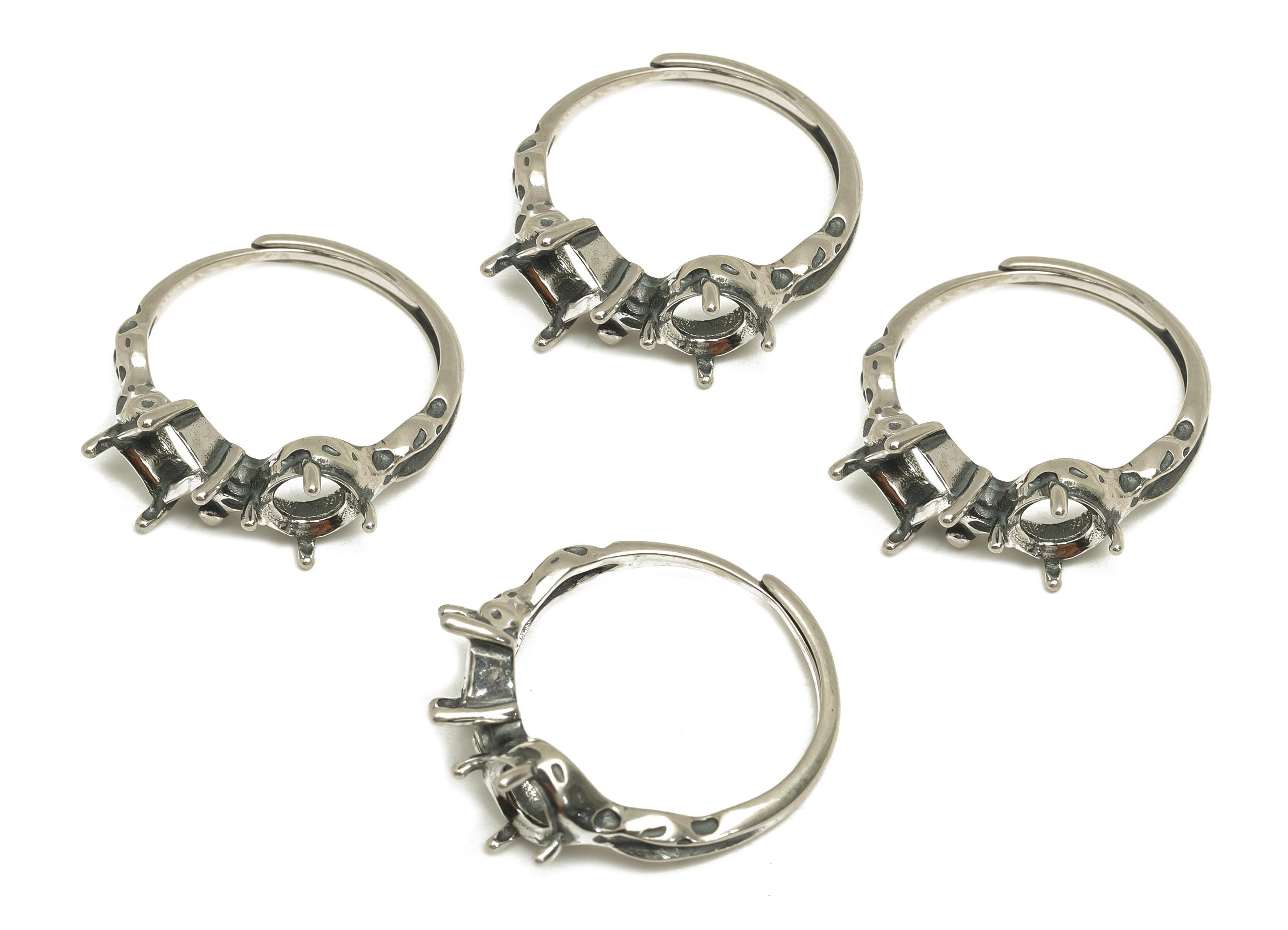 Adjustable Ring Setting - 4x6mm Rectangle Frame Ring - 5x5mm Round Vintage Hoop Ring - 925 Silver Sterling Silver - RGP7385 - DOMEDBAZAAR