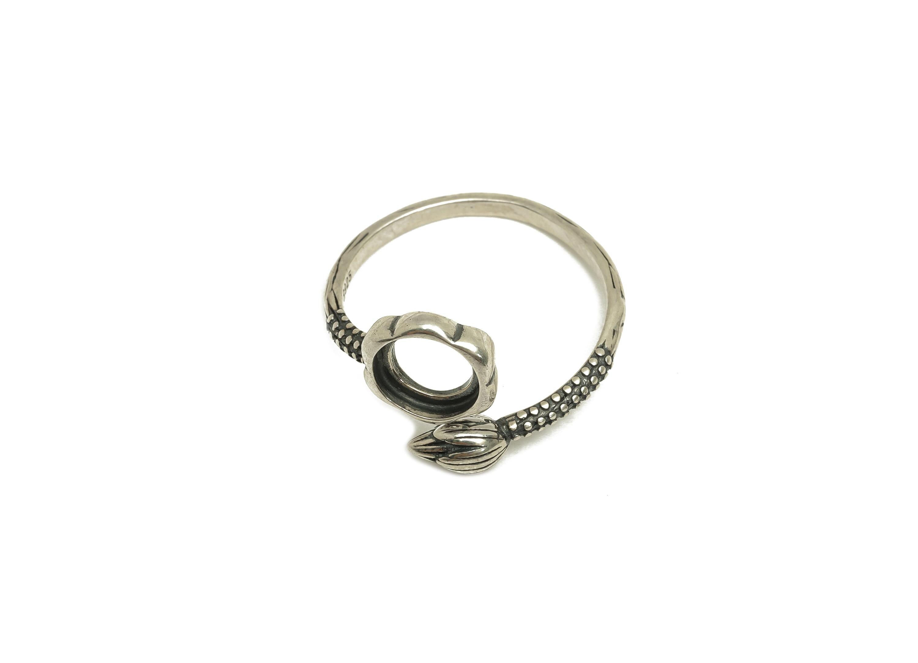 7mm Adjustable Round Ring Setting - Lotus bud Adjustable Ring - Textured Vintage Ring - For Jewelry - 925 Silver Sterling Silver - RGP7398 - DOMEDBAZAAR