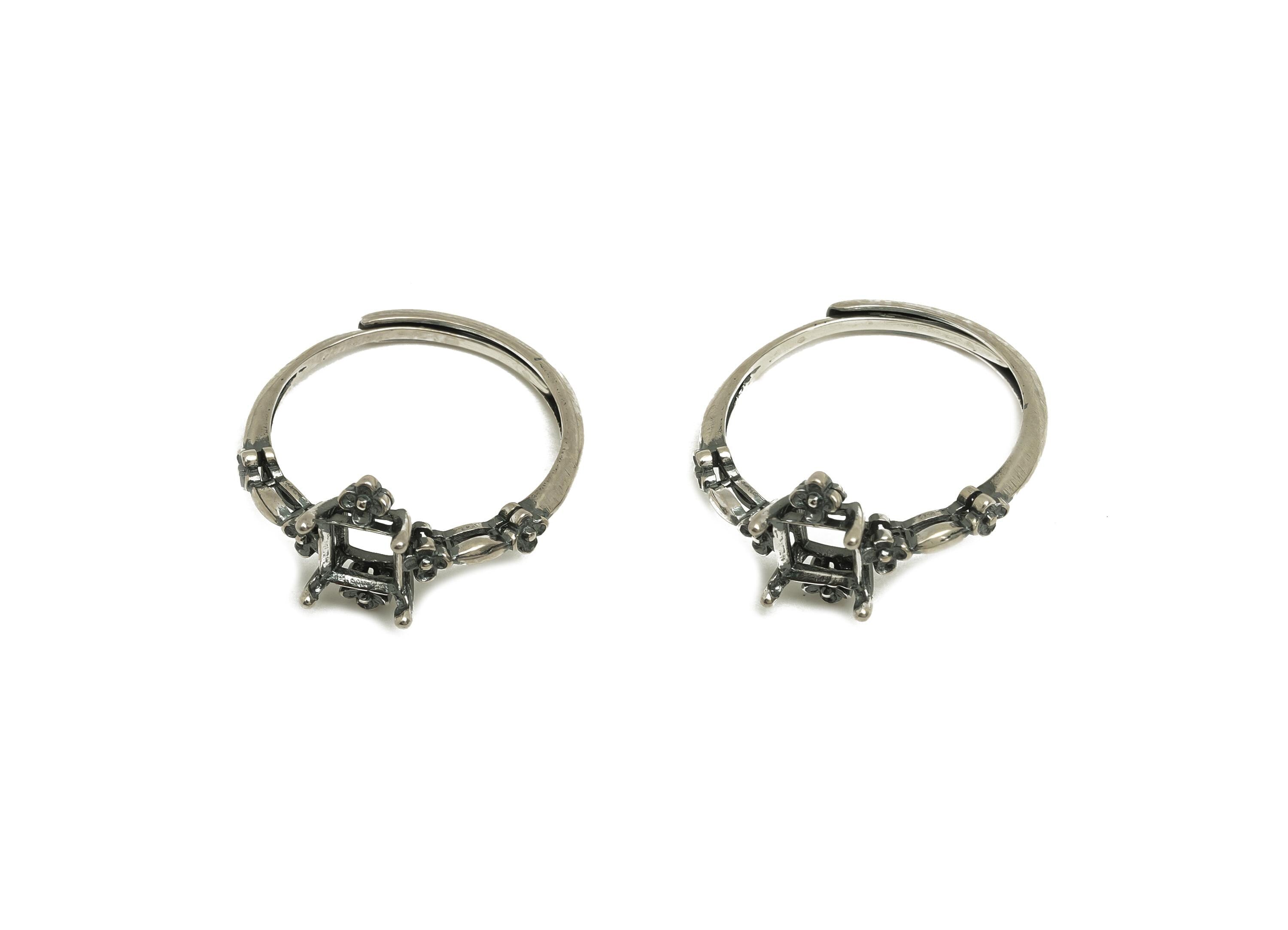 5mm Adjustable Square Ring Setting - Rose Frame Ring - Flower Oval Vintage Hoop Ring - 925 Silver Sterling Silver - RGP7401 - DOMEDBAZAAR