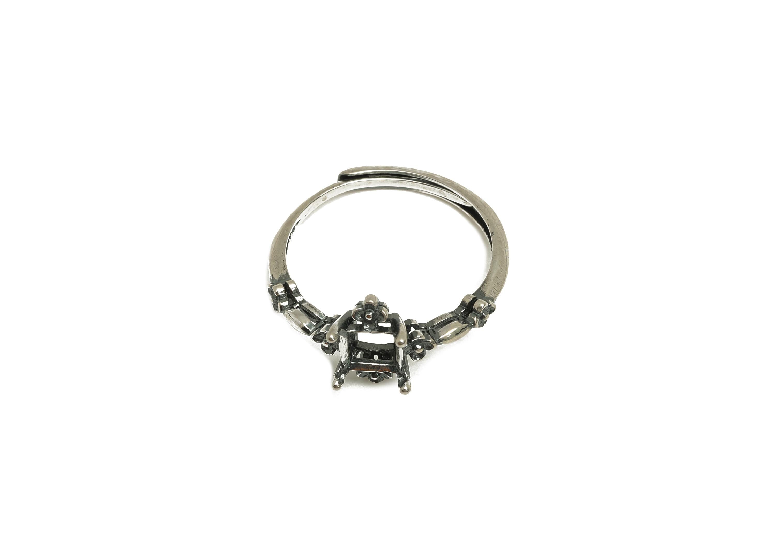5mm Adjustable Square Ring Setting - Rose Frame Ring - Flower Oval Vintage Hoop Ring - 925 Silver Sterling Silver - RGP7401 - DOMEDBAZAAR