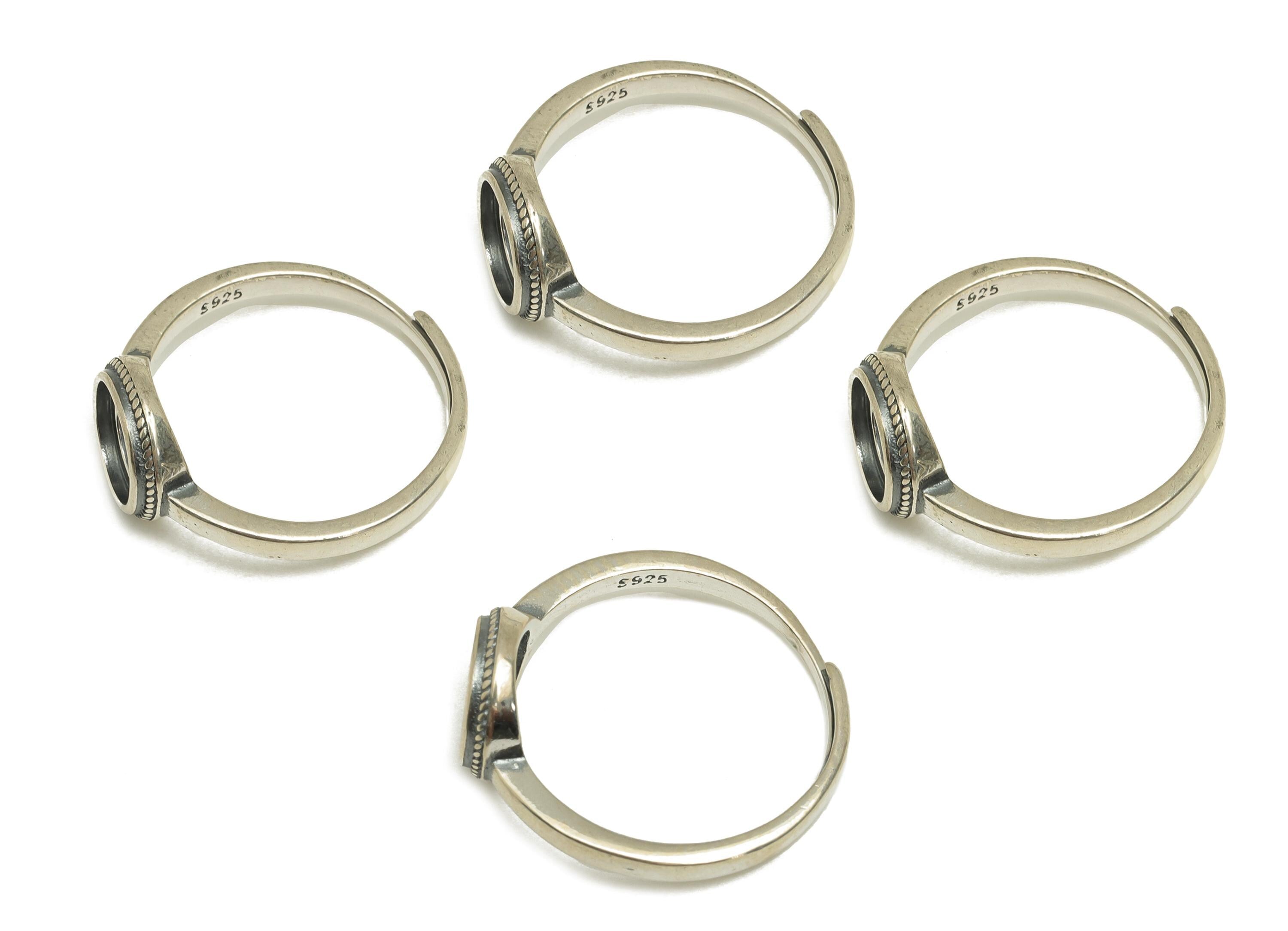 7mm Adjustable Round Ring Setting - Silver Adjustable Ring - Textured Vintage Ring - For Jewelry - 925 Silver Sterling Silver - RGP7386 - DOMEDBAZAAR