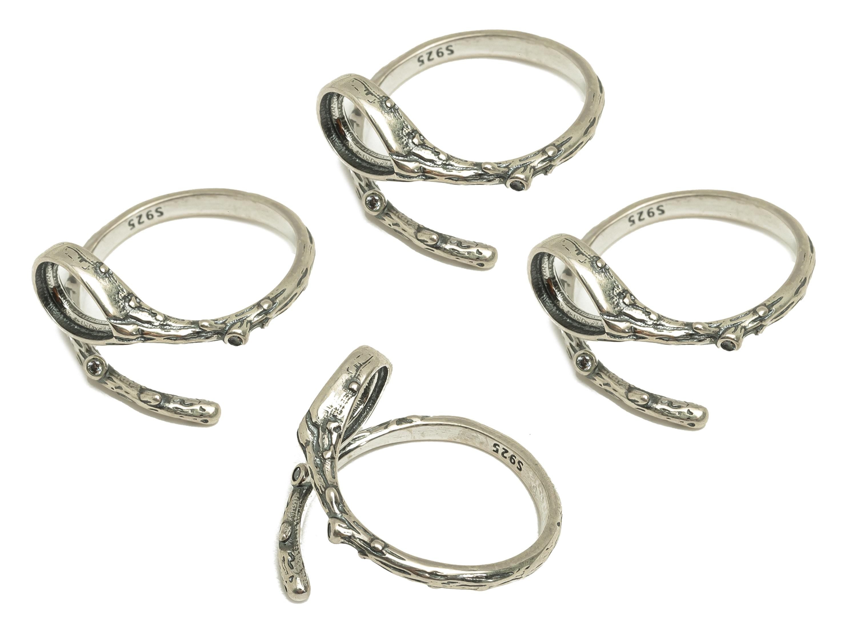 6X8mm Adjustable Drop Ring Setting - Silver Branch Adjustable Ring - Teardrop Ring - For Jewelry - 925 Silver Sterling Silver - RGP7404 - DOMEDBAZAAR