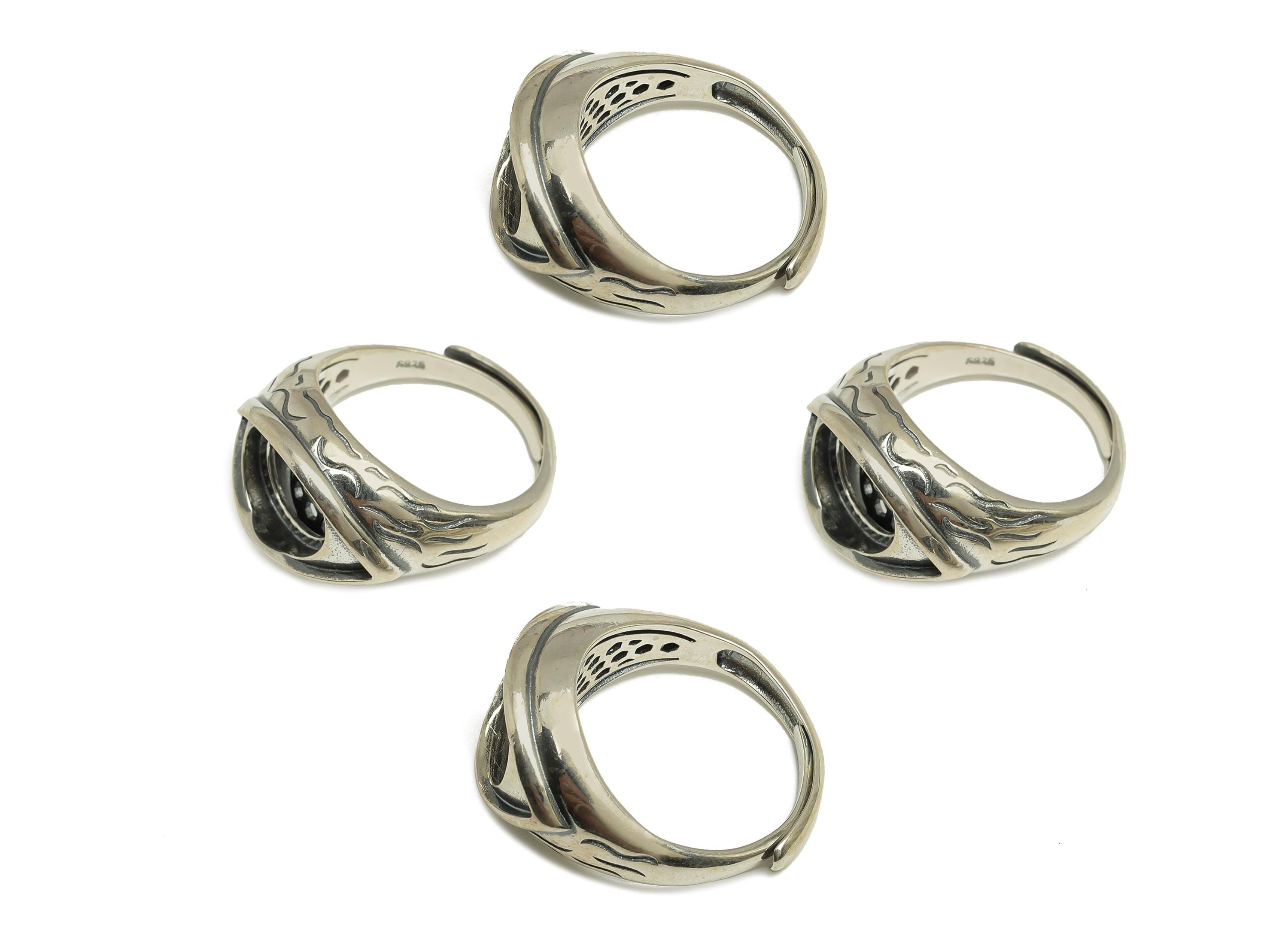 10X12mm Adjustable Oval Ring Setting - Silver Marquise Adjustable Ring - Thick Vintage Ring - For Jewelry - 925 Silver Sterling - RGP7424 - DOMEDBAZAAR