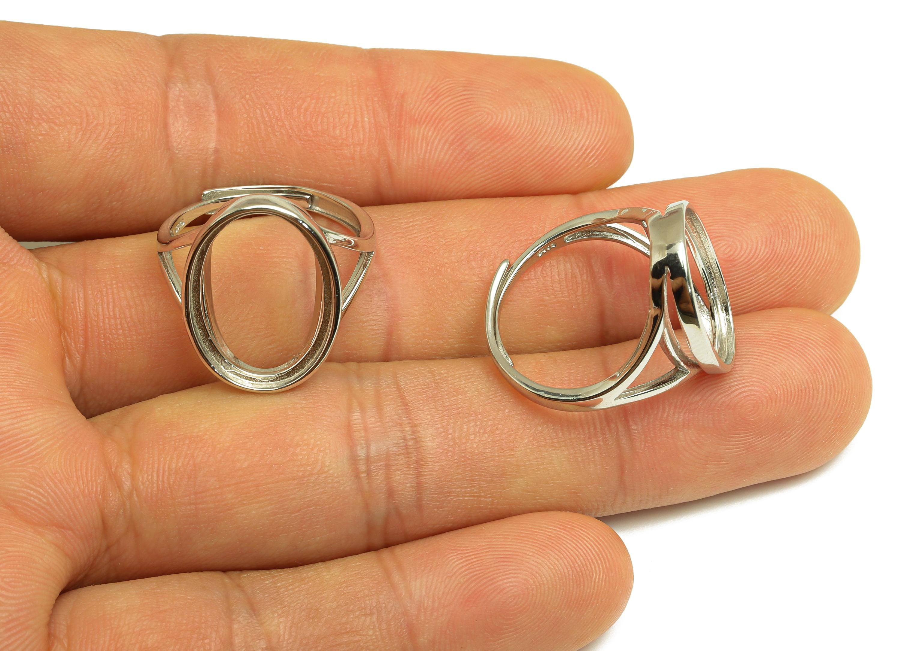 14x19mm Adjustable Oval Ring Setting - Silver Geometry Adjustable Ring - Hoop Silver Ring - For Jewelry - 925 Silver Sterling - RGP7423 - DOMEDBAZAAR