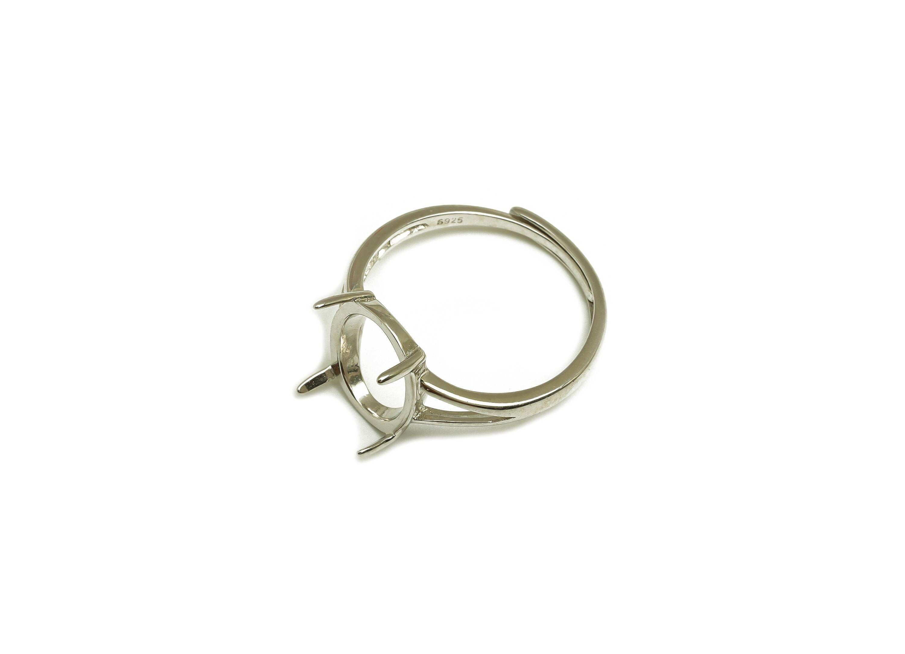10x12mm Adjustable Oval Ring Setting - 4 Prong setting - Silver Adjustable Ring - Hoop Ring - For Jewelry - 925 Silver Sterling - RGP7422 - DOMEDBAZAAR