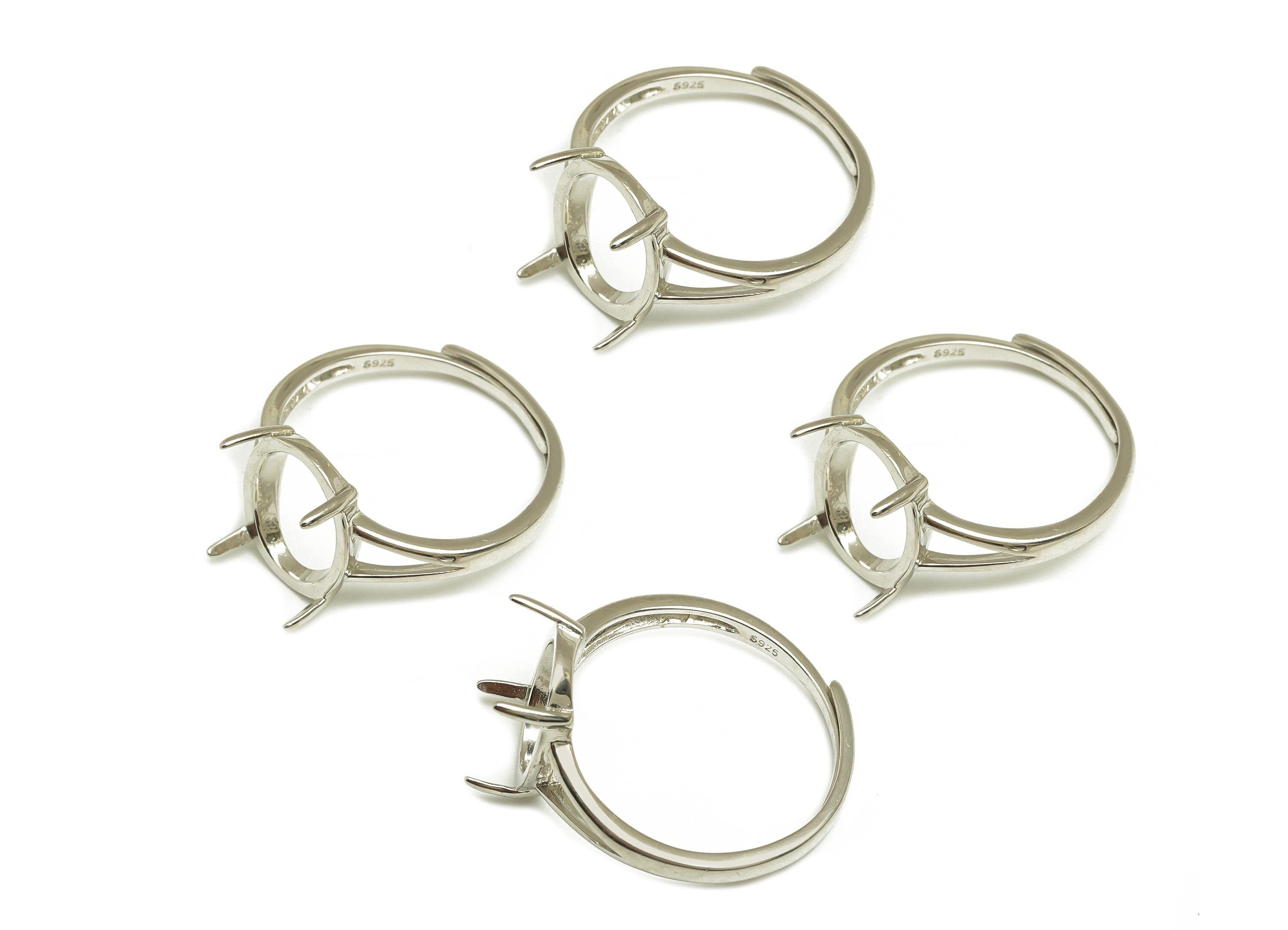 10x12mm Adjustable Oval Ring Setting - 4 Prong setting - Silver Adjustable Ring - Hoop Ring - For Jewelry - 925 Silver Sterling - RGP7422 - DOMEDBAZAAR
