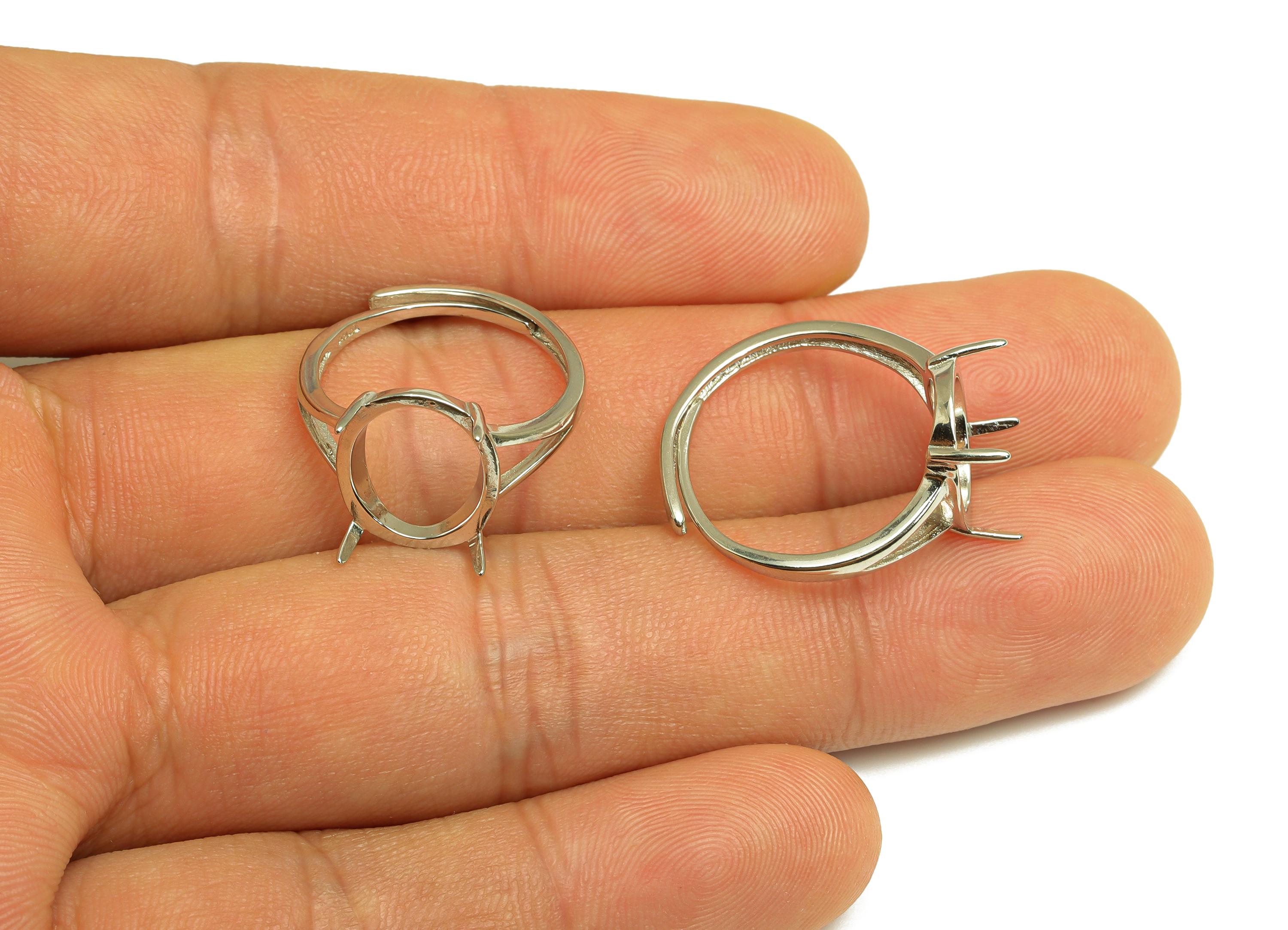 11x13mm Adjustable Oval Ring Setting - 4 Prong setting - Silver Adjustable Ring - Hoop Ring - For Jewelry - 925 Silver Sterling - RGP7421 - DOMEDBAZAAR