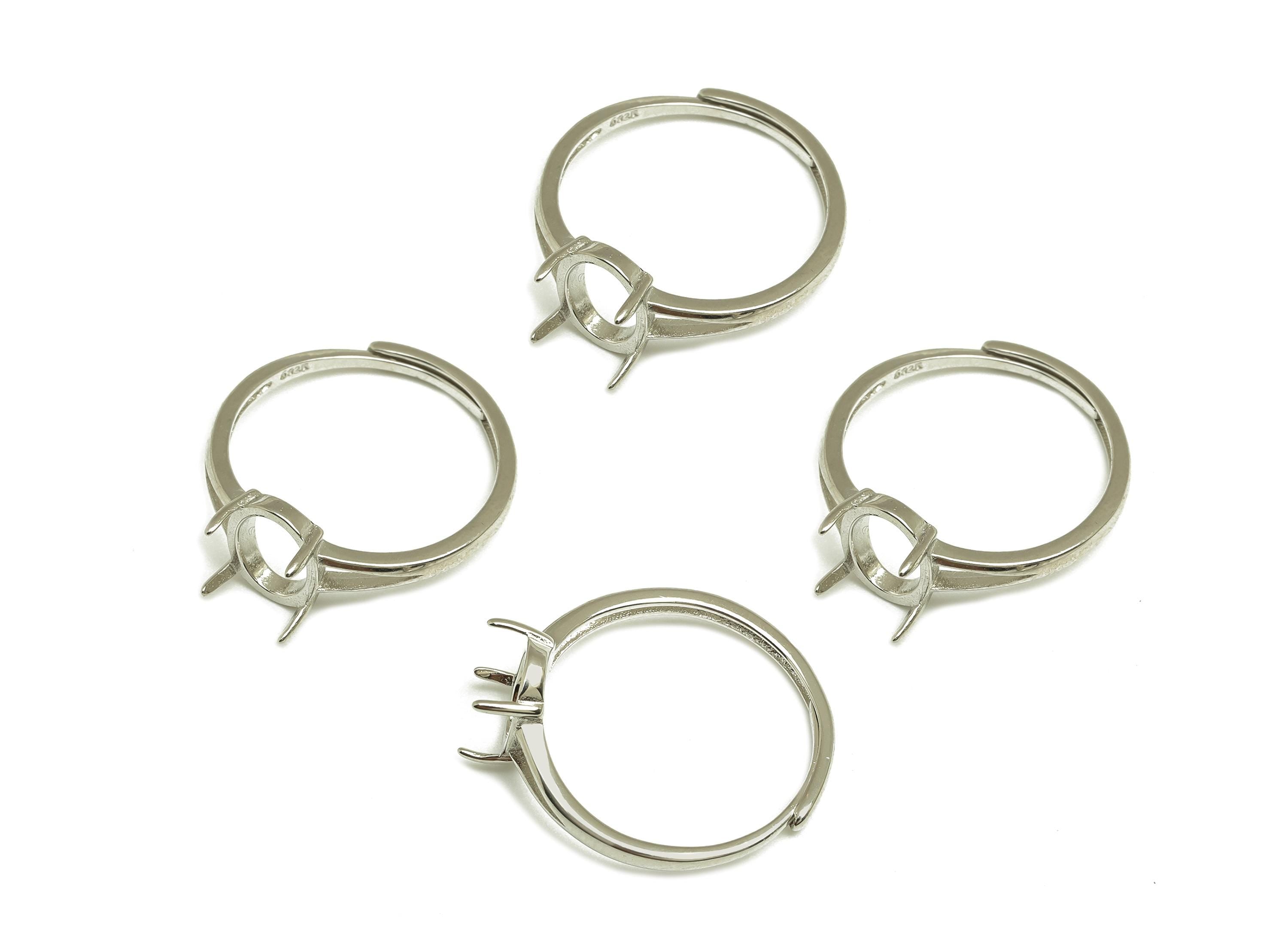 Adjustable Oval Ring Setting - 4 Prong setting - Silver Adjustable Ring - Cabochon Holder Ring - Handmade Ring Base - 925 Silver - RGP7420 - DOMEDBAZAAR