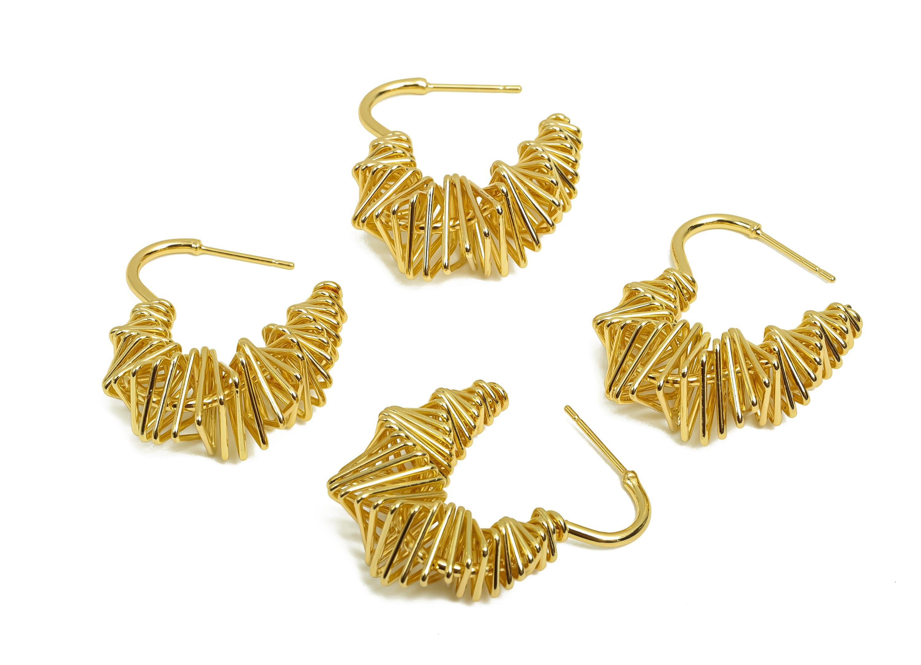 Brass Hoop Earring Post - Heart Hoop Earring Post - Twine Hoop Earring Post - Brass Hoop Earring - 18K Real Gold Plating - 32x10x1mm-RGP8014 - DOMEDBAZAAR