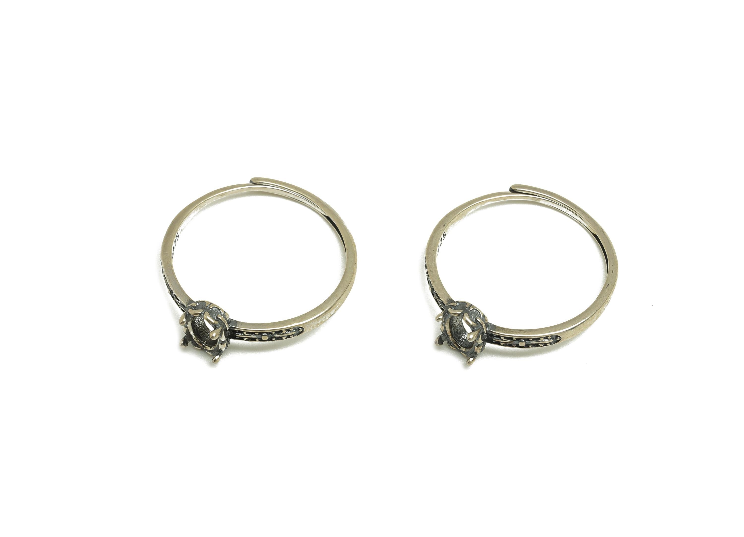 4x6mm Adjustable Oval Ring Setting - Vintage Adjustable Rings - Hoop Silver Adjustable Ring - For Jewelry - 925 Silver Sterling - RGP7409 - DOMEDBAZAAR