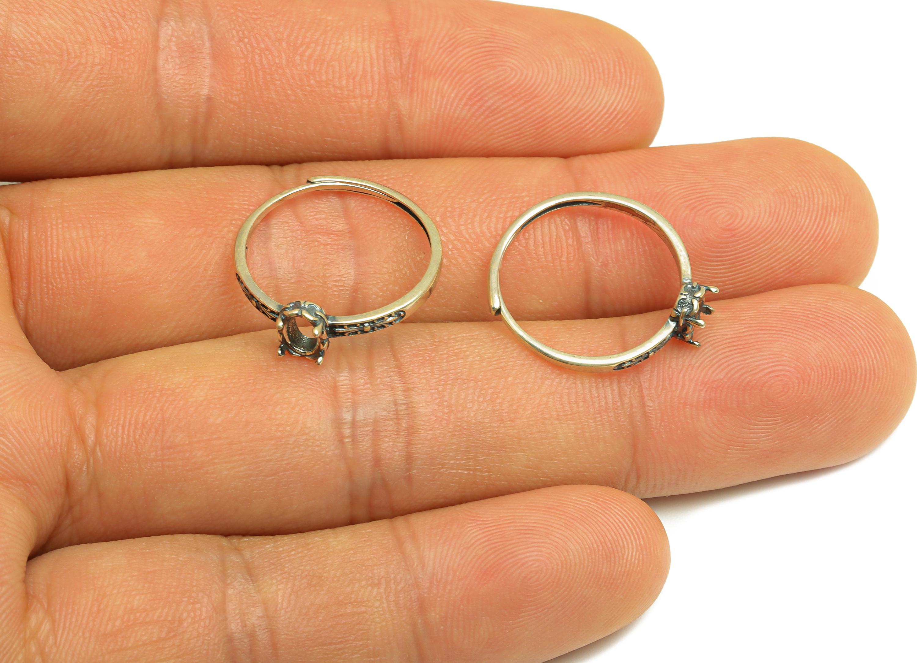 4x6mm Adjustable Oval Ring Setting - Vintage Adjustable Rings - Hoop Silver Adjustable Ring - For Jewelry - 925 Silver Sterling - RGP7409 - DOMEDBAZAAR