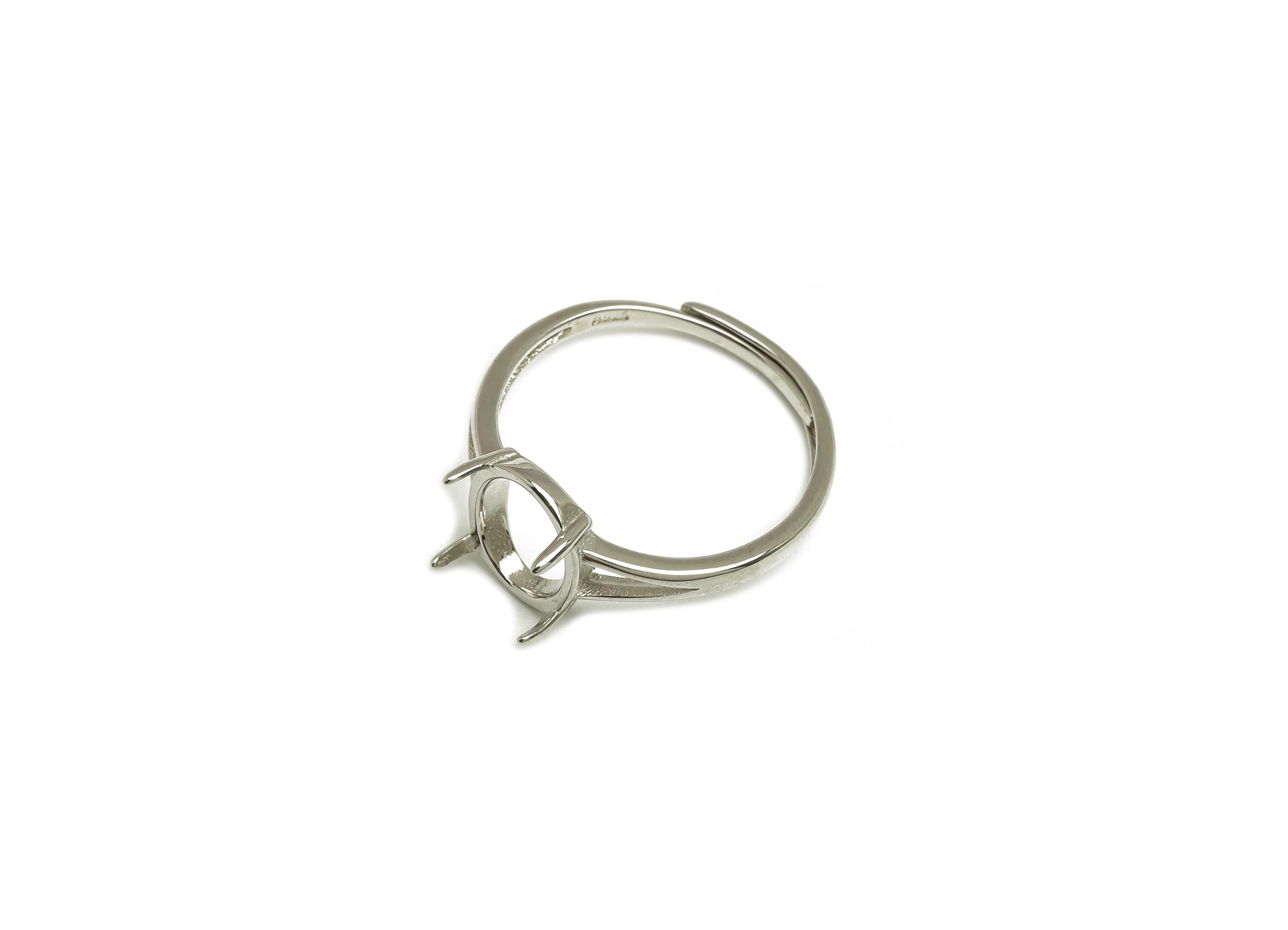 8x10mm Adjustable Oval Ring Setting - 4 Prong setting - Silver Adjustable Ring - Hoop Ring - For Jewelry - 925 Silver Sterling - RGP7419 - DOMEDBAZAAR
