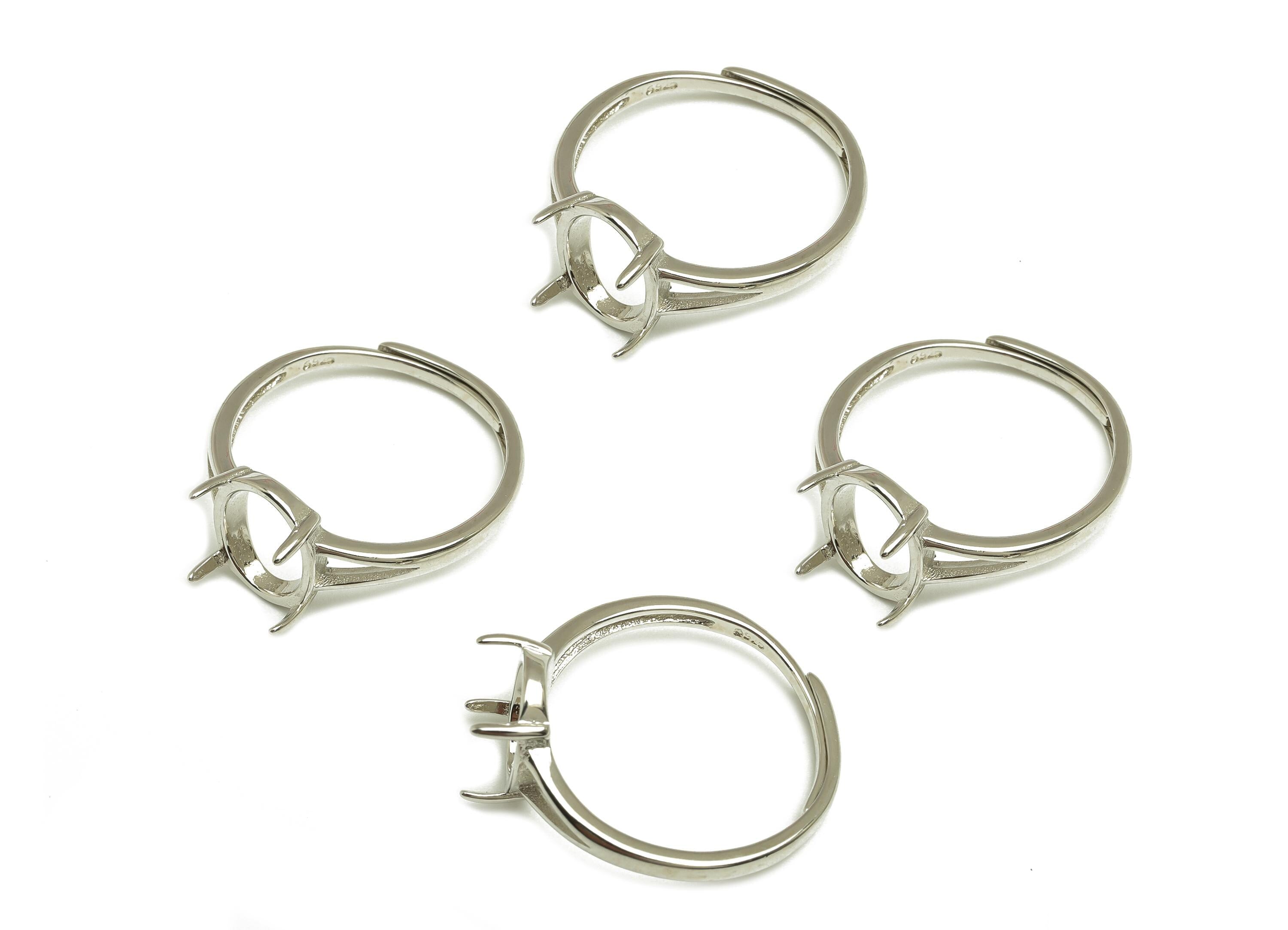 8x10mm Adjustable Oval Ring Setting - 4 Prong setting - Silver Adjustable Ring - Hoop Ring - For Jewelry - 925 Silver Sterling - RGP7419 - DOMEDBAZAAR