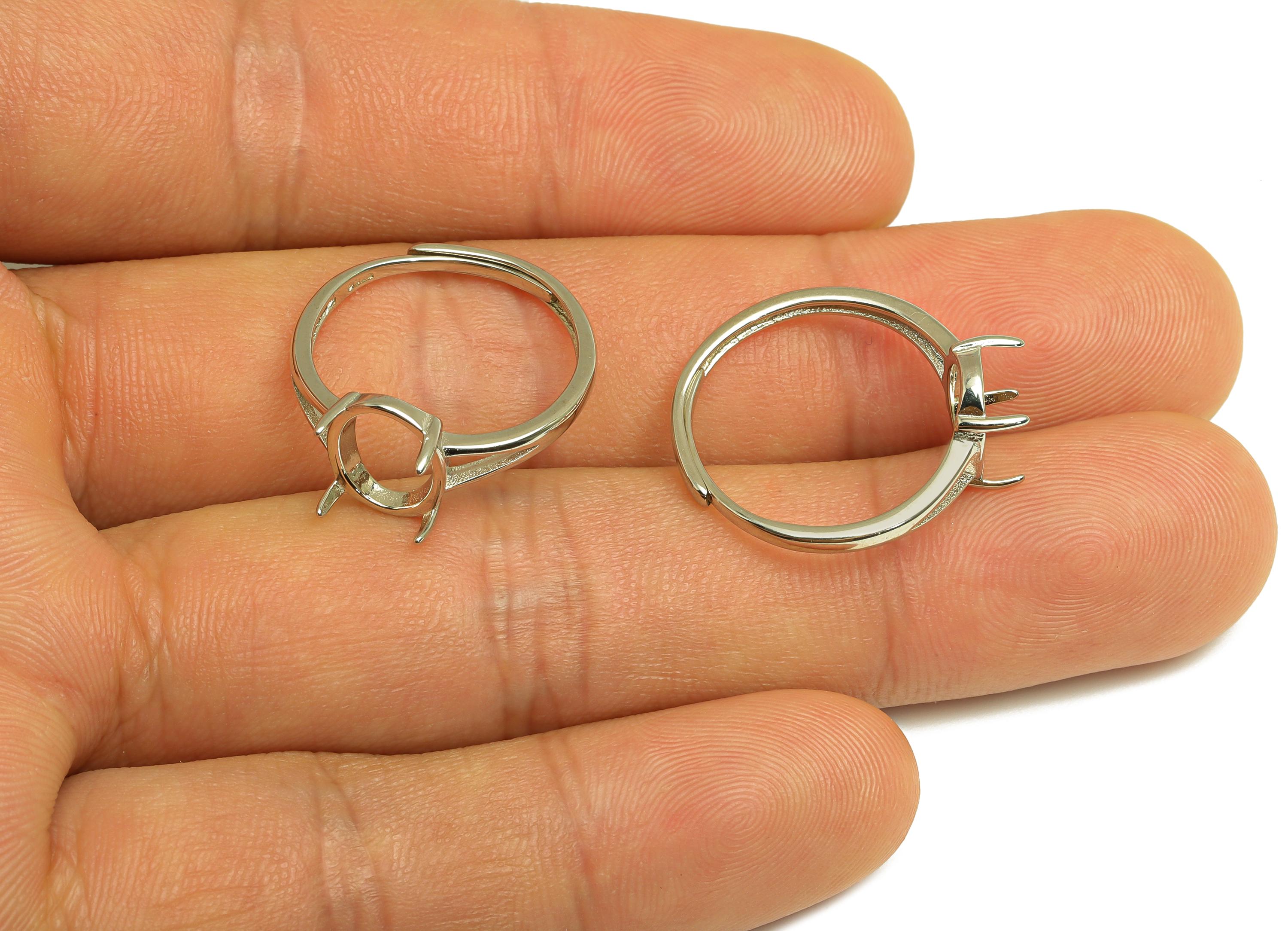 8x10mm Adjustable Oval Ring Setting - 4 Prong setting - Silver Adjustable Ring - Hoop Ring - For Jewelry - 925 Silver Sterling - RGP7419 - DOMEDBAZAAR
