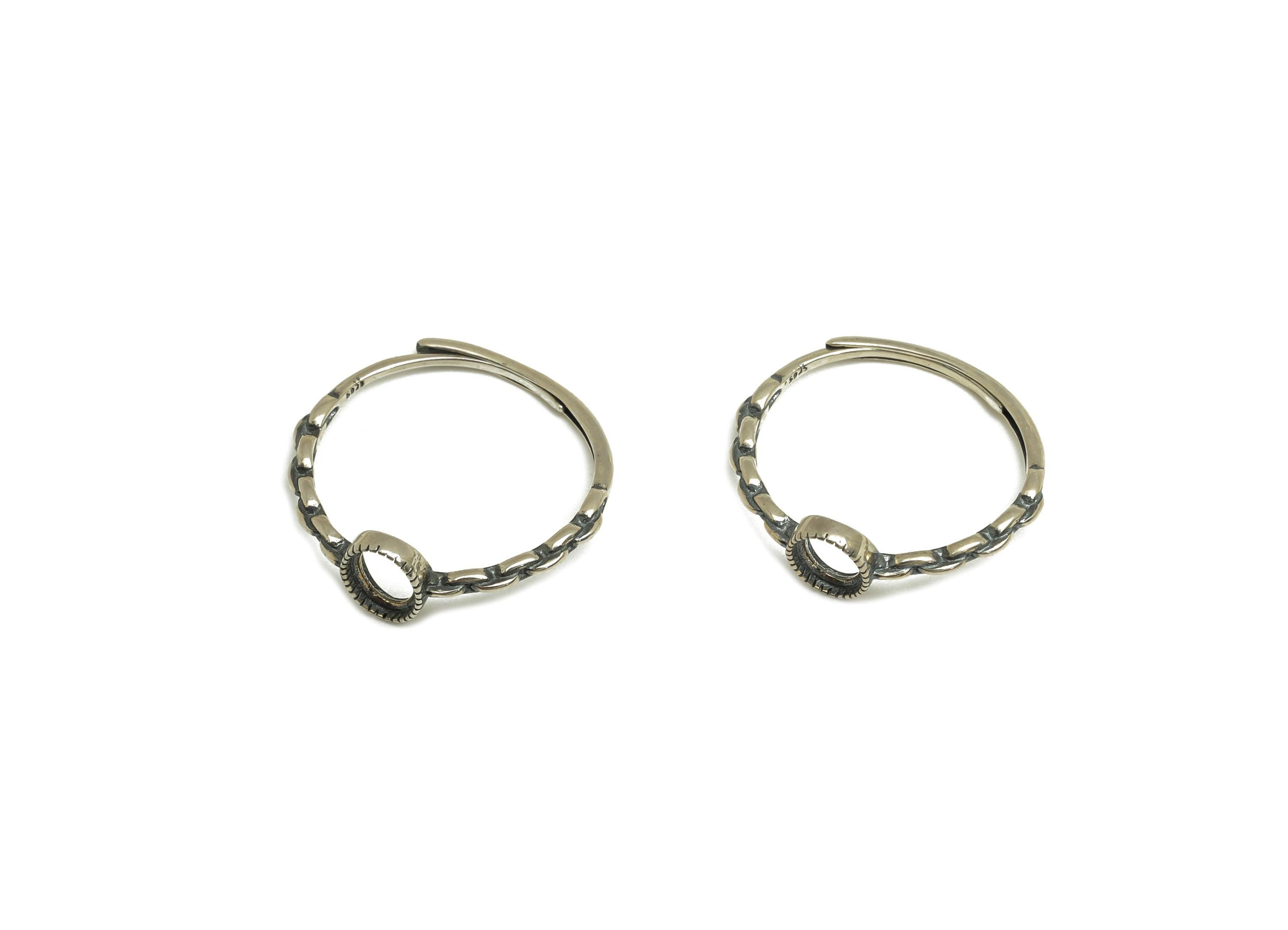 4x6mm Adjustable Oval Ring Setting - Vintage Adjustable Rings - Hoop Chain Adjustable Ring - For Jewelry - 925 Silver Sterling - RGP7417 - DOMEDBAZAAR