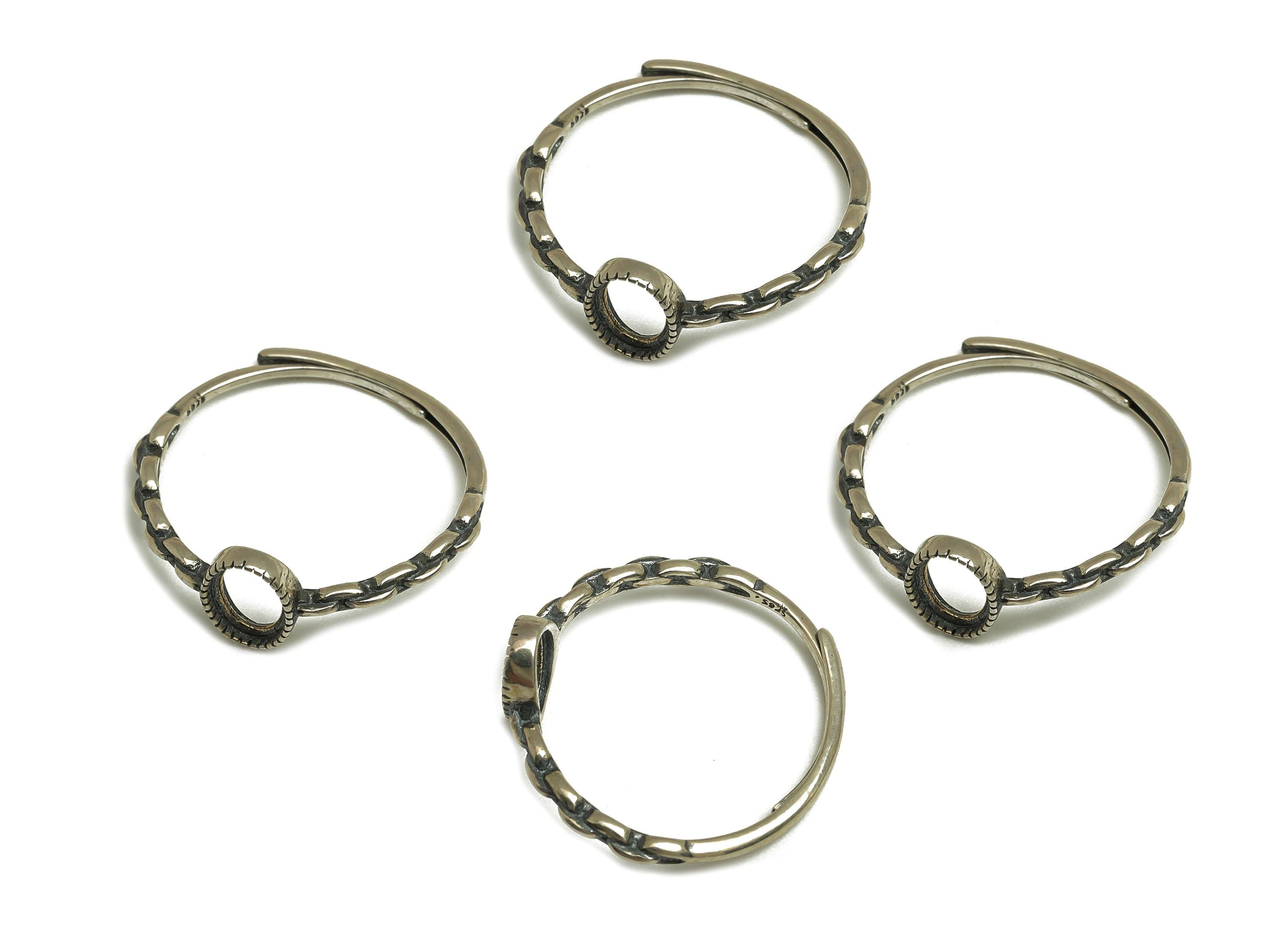 4x6mm Adjustable Oval Ring Setting - Vintage Adjustable Rings - Hoop Chain Adjustable Ring - For Jewelry - 925 Silver Sterling - RGP7417 - DOMEDBAZAAR