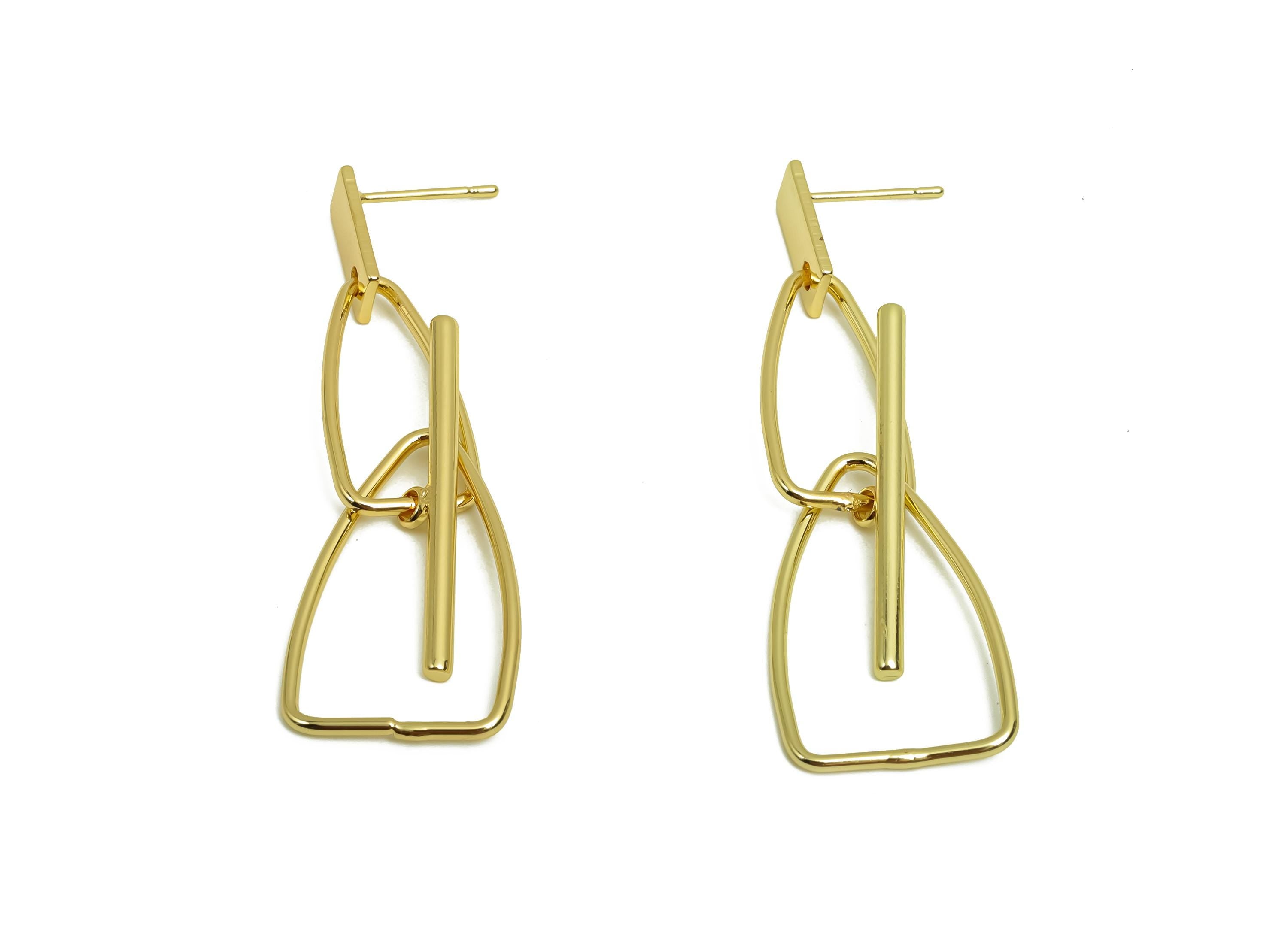 Brass Dangle Earring Post - Brass Stick Earring Post - Dangle Irregular Earring Post - 18K Real Gold Plating - 51.11x15.39x1.27mm - RGP8016 - DOMEDBAZAAR