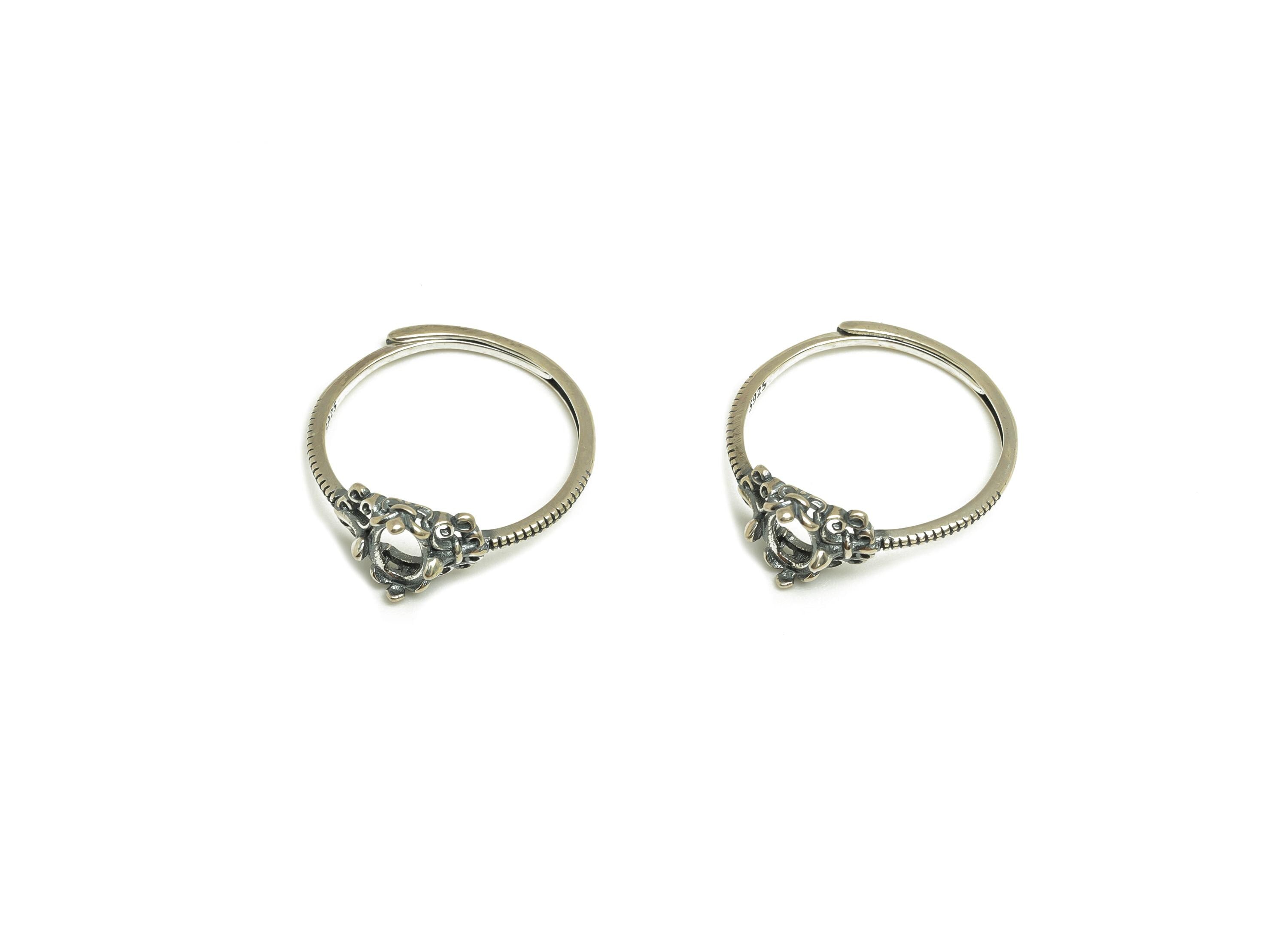 4x6mm Adjustable Oval Ring Setting - Silver Adjustable Ring - Vintage Hoop Ring - For Jewelry - 925 Silver Sterling Silver - RGP7412 - DOMEDBAZAAR