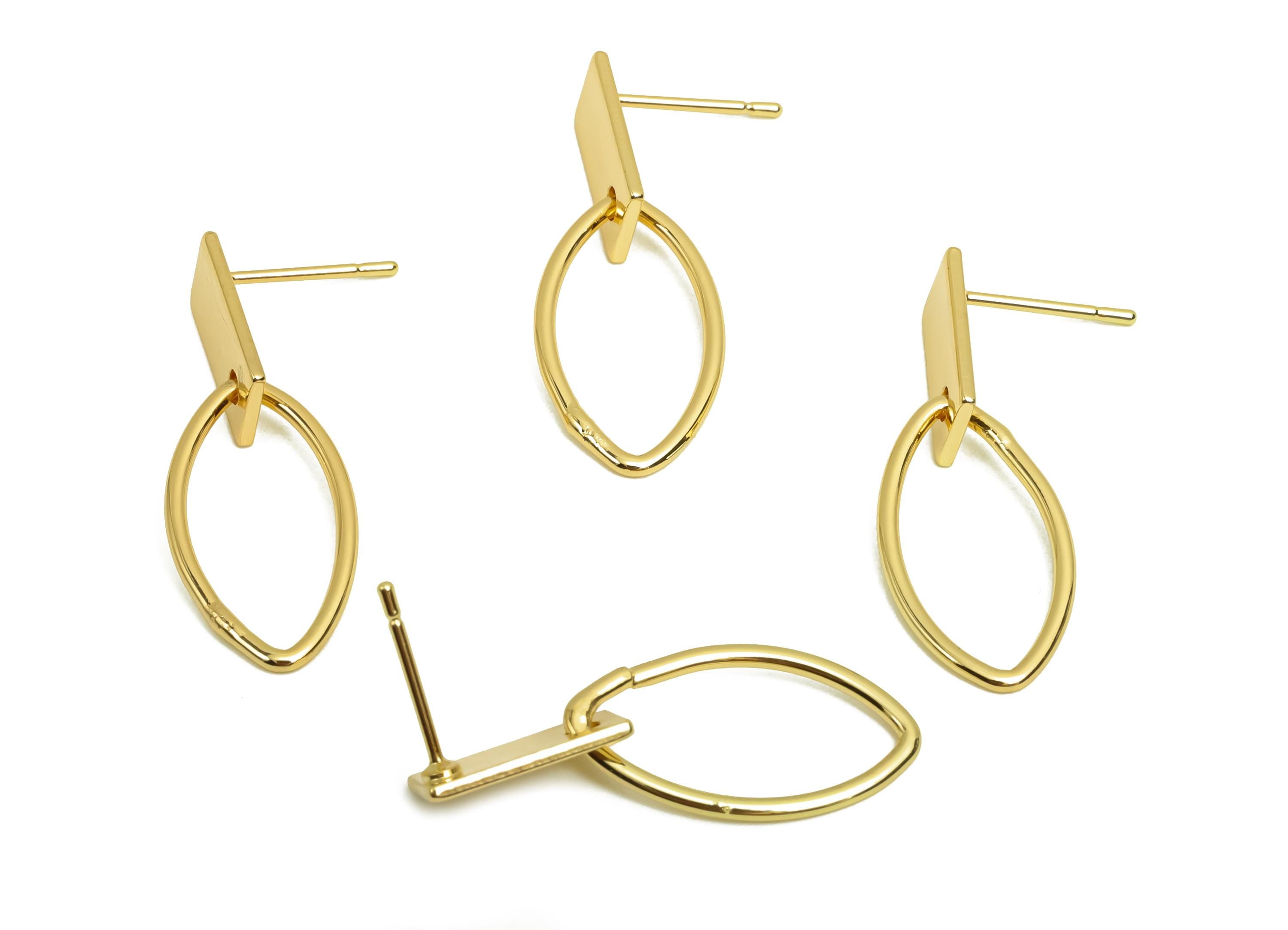 Brass Rectangle Earring Post - Brass Marquise Earring Post - Geometry Earring Post - 18K Real Gold Plating - 29.15x11.13x1.11mm - RGP8019 - DOMEDBAZAAR