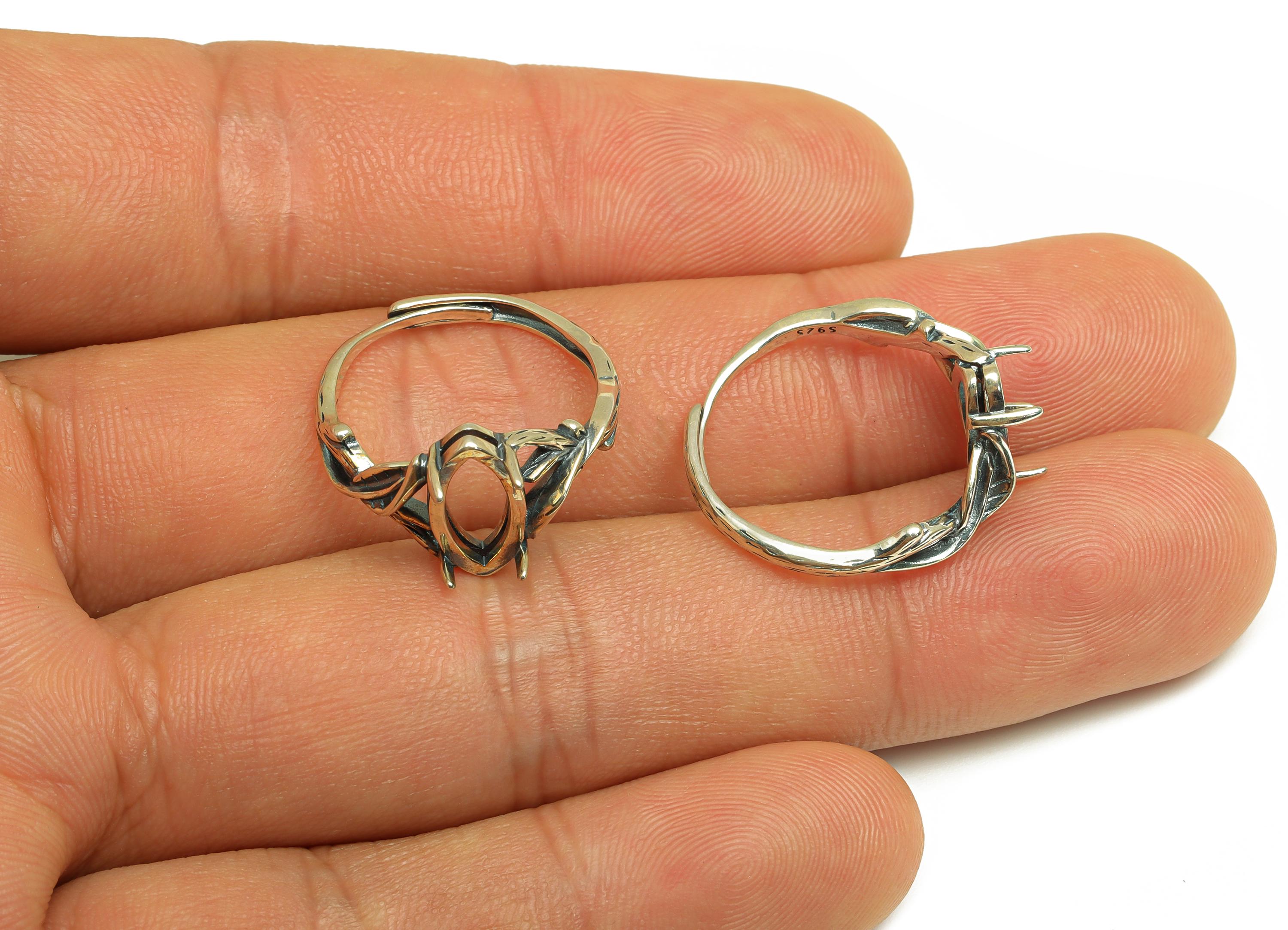 6x11mm Adjustable Marquise Ring Setting - 4 Prong Setting - Vintage Adjustable Leaf Ring - Hoop Ring - 925 Silver Sterling - RGP7411 - DOMEDBAZAAR