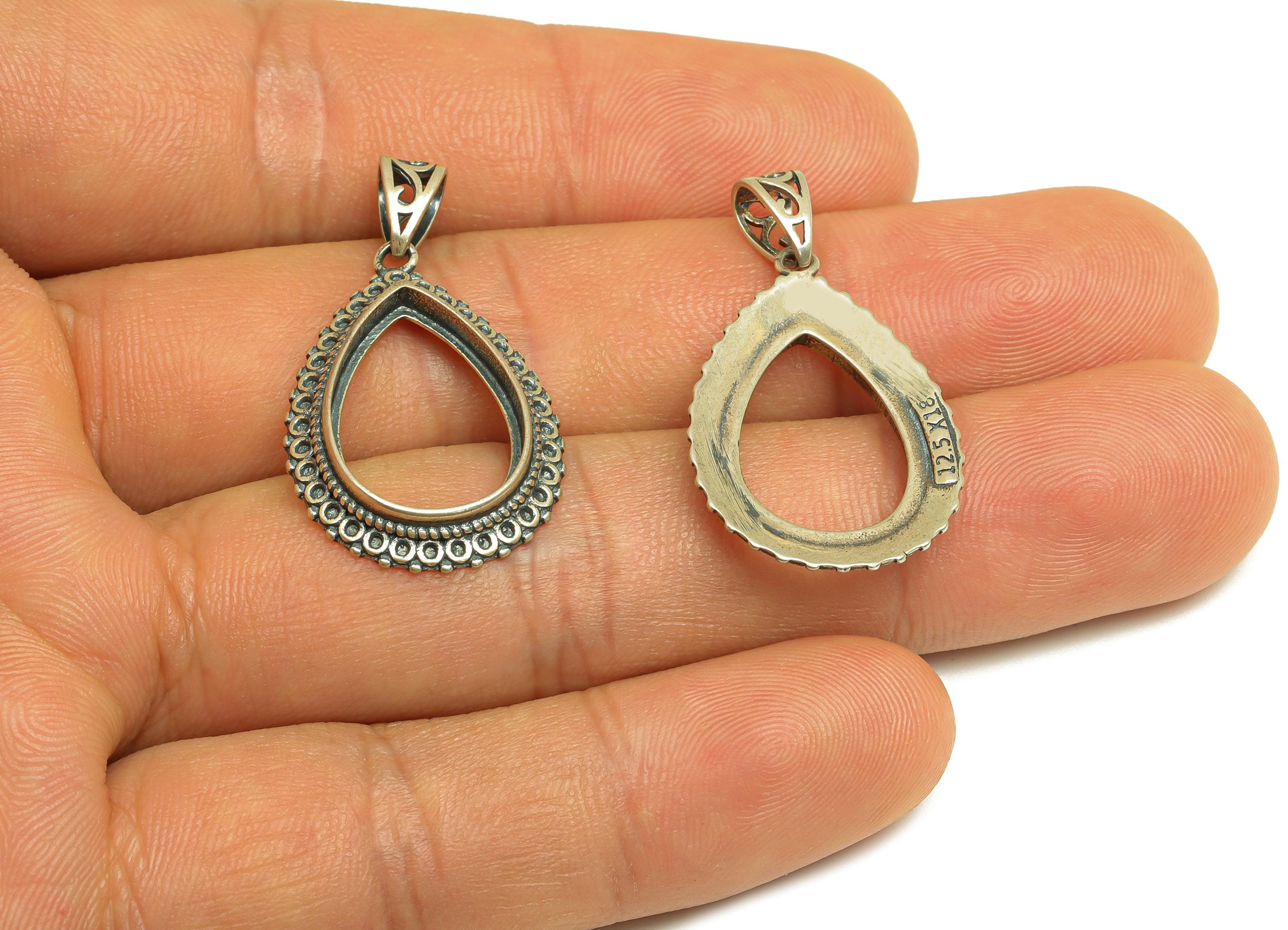 12.5x18mm Drop Pendant Setting - Teardrop Blank Pendant - Vintage Black Pendant - Silver Pattern Pendant - 925 Silver Sterling - RGP7449 - DOMEDBAZAAR