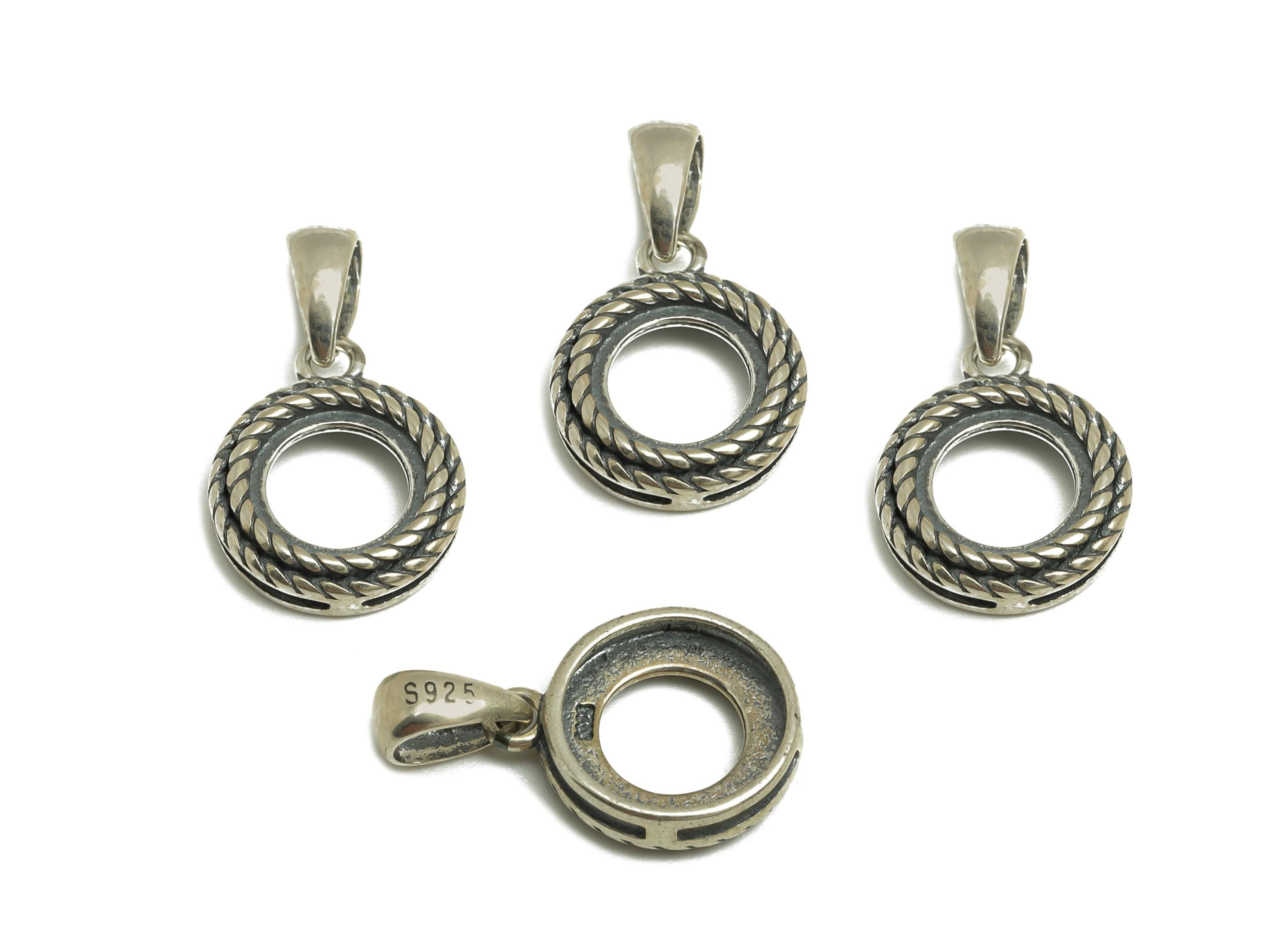 7mm Round Pendant Setting - Textured Chain Pendant Blank - Circle Blank Pendant - Vintage Pendant - 925 Silver Sterling - RGP7446 - DOMEDBAZAAR