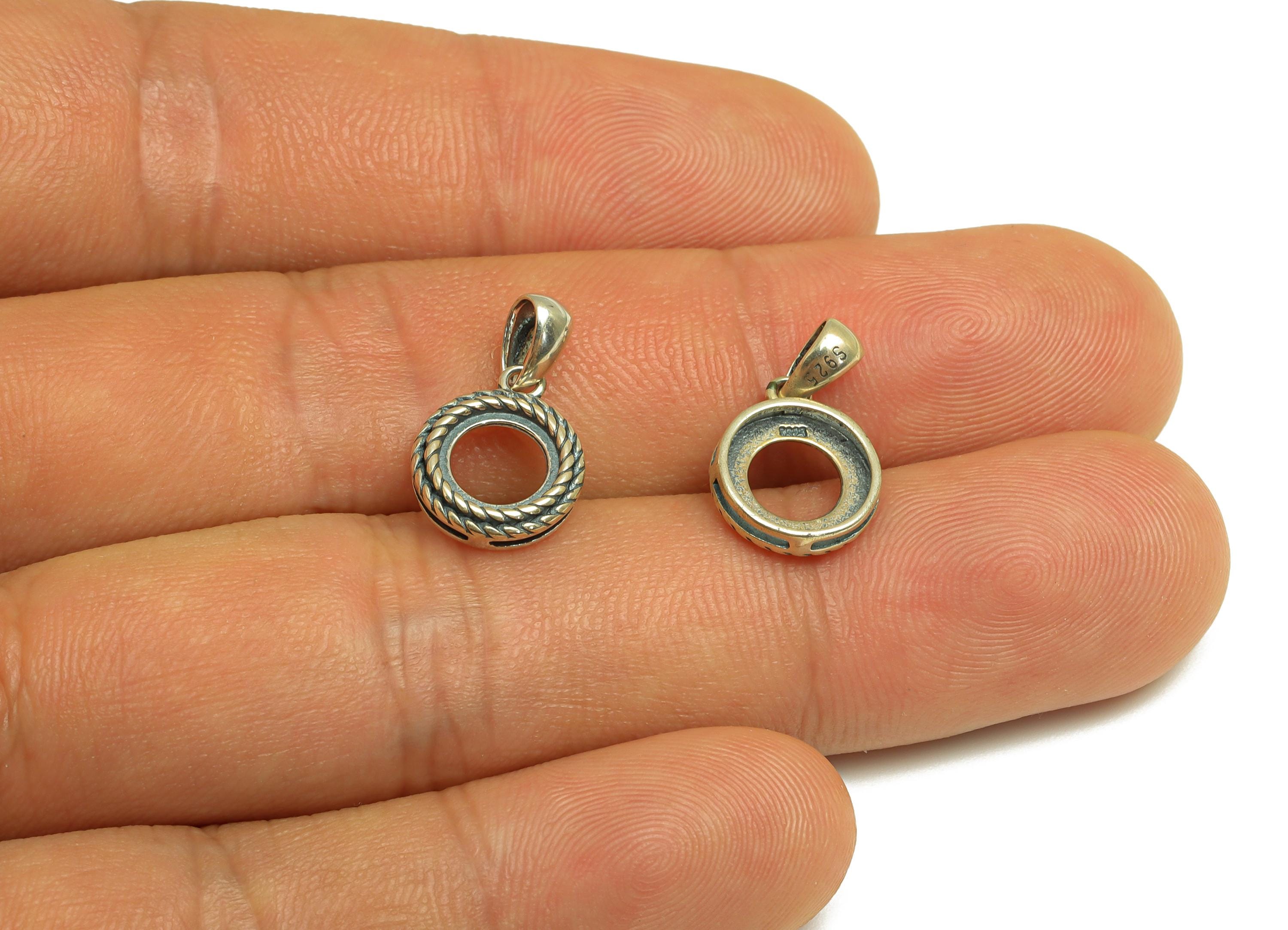 7mm Round Pendant Setting - Textured Chain Pendant Blank - Circle Blank Pendant - Vintage Pendant - 925 Silver Sterling - RGP7446 - DOMEDBAZAAR