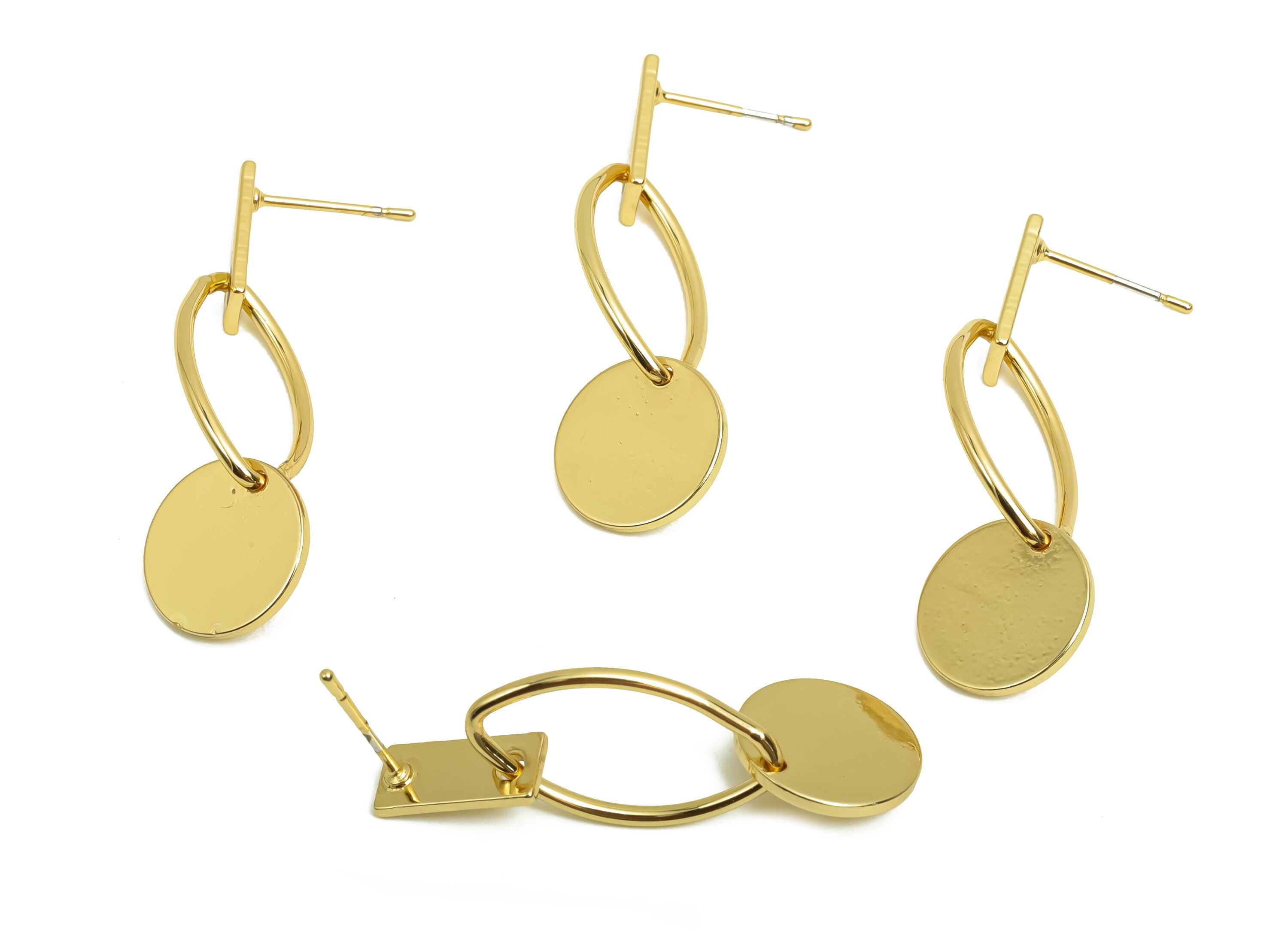 Brass Dangle Earring Post - Brass Oval Earring Post - Brass Marquise Geometry Earring Post - 18K Real Gold Plating - 38.89x10x1mm - RGP8035 - DOMEDBAZAAR