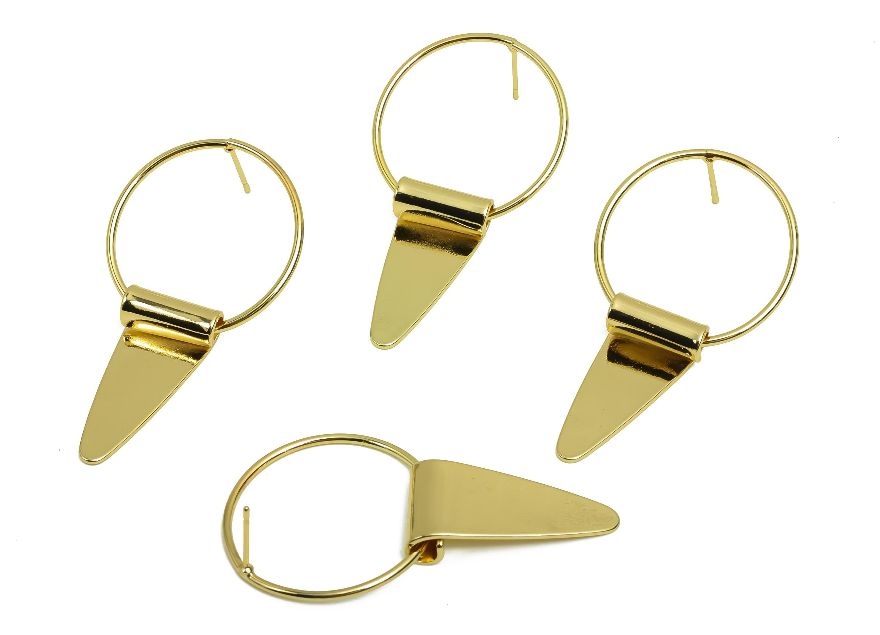 Brass Dangle Earring Post - Brass Triangle Wire Earring Post - Triangle Earring Post - 18K Real Gold Plating - 49x27.54x0.73mm - RGP8010 - DOMEDBAZAAR