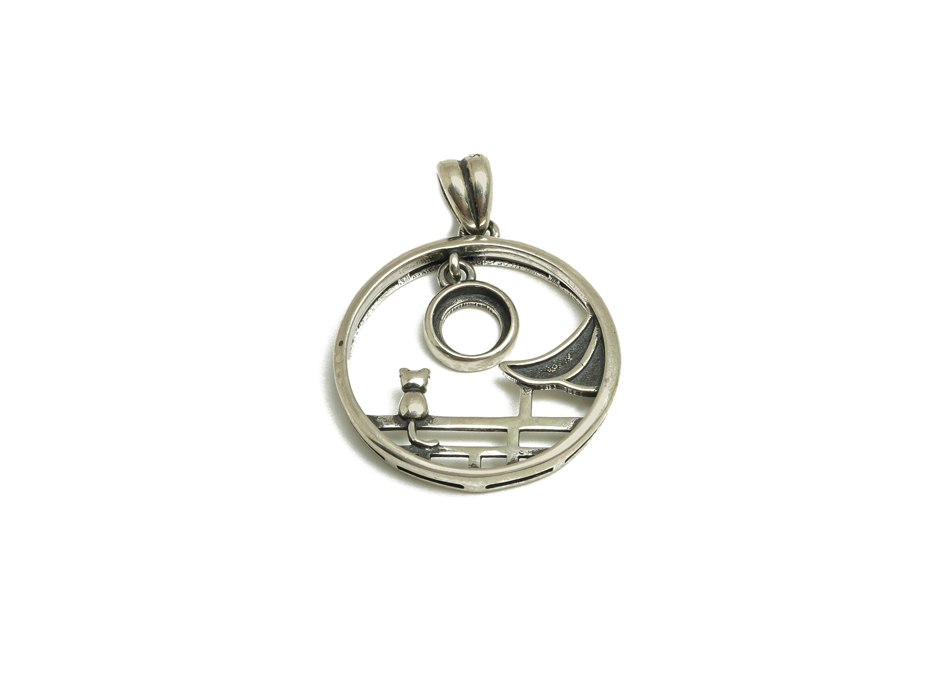 5mm Round Pendant Setting - Cat Pendant Blank - Circle Blank Pendant - Vintage Pendant - 925 Silver Sterling - RGP7444 - DOMEDBAZAAR