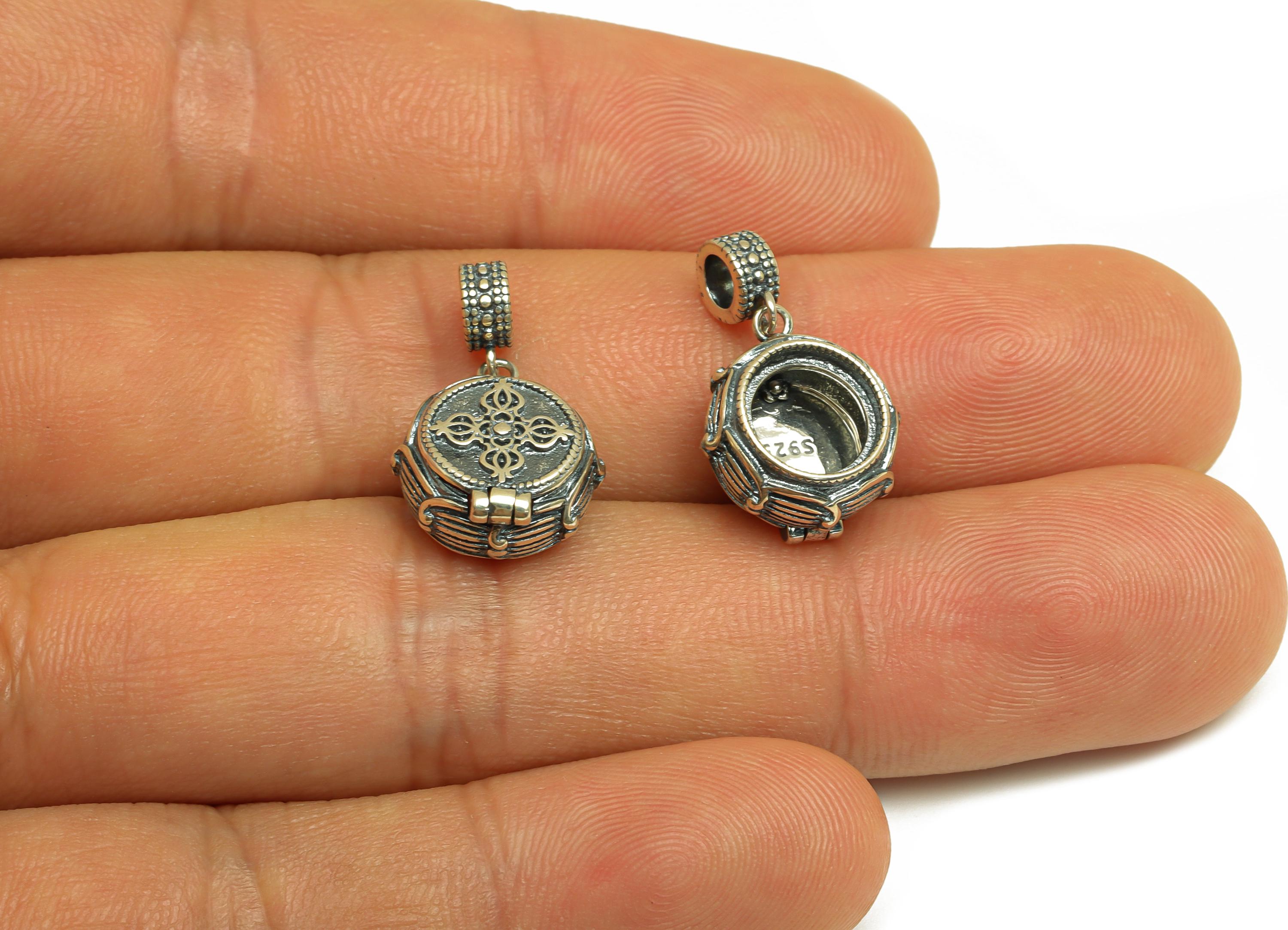 8mm Round Pendant Setting - Pattern Pendant Blank - Antique Looking Locket- Vintage Looking Locket  - 925 Silver Sterling - RGP7443 - DOMEDBAZAAR