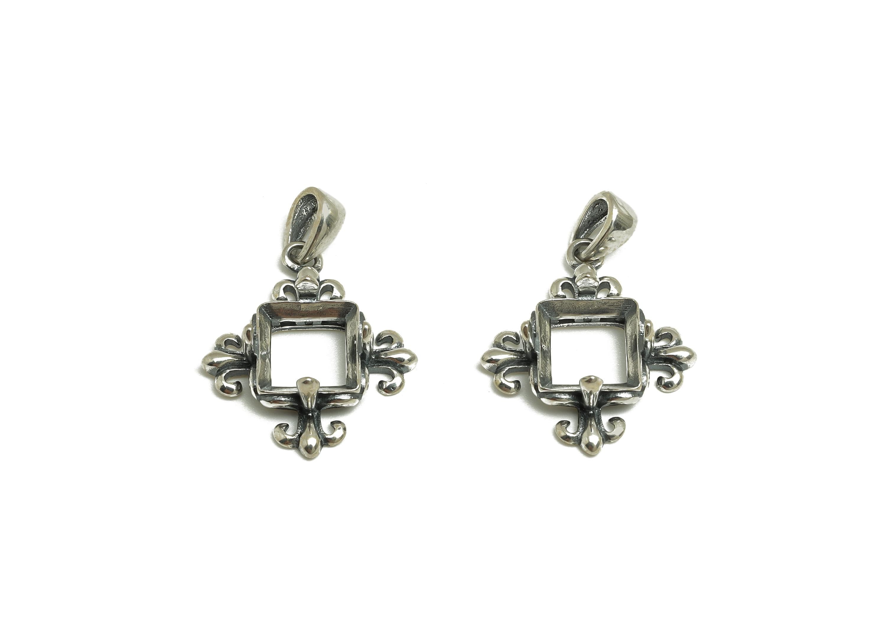 8mm Square Pendant Setting - Antique Looking Pendant Blank - Blank Pendant - Vintage Pendant For Diamond - 925 Silver Sterling - RGP7440 - DOMEDBAZAAR