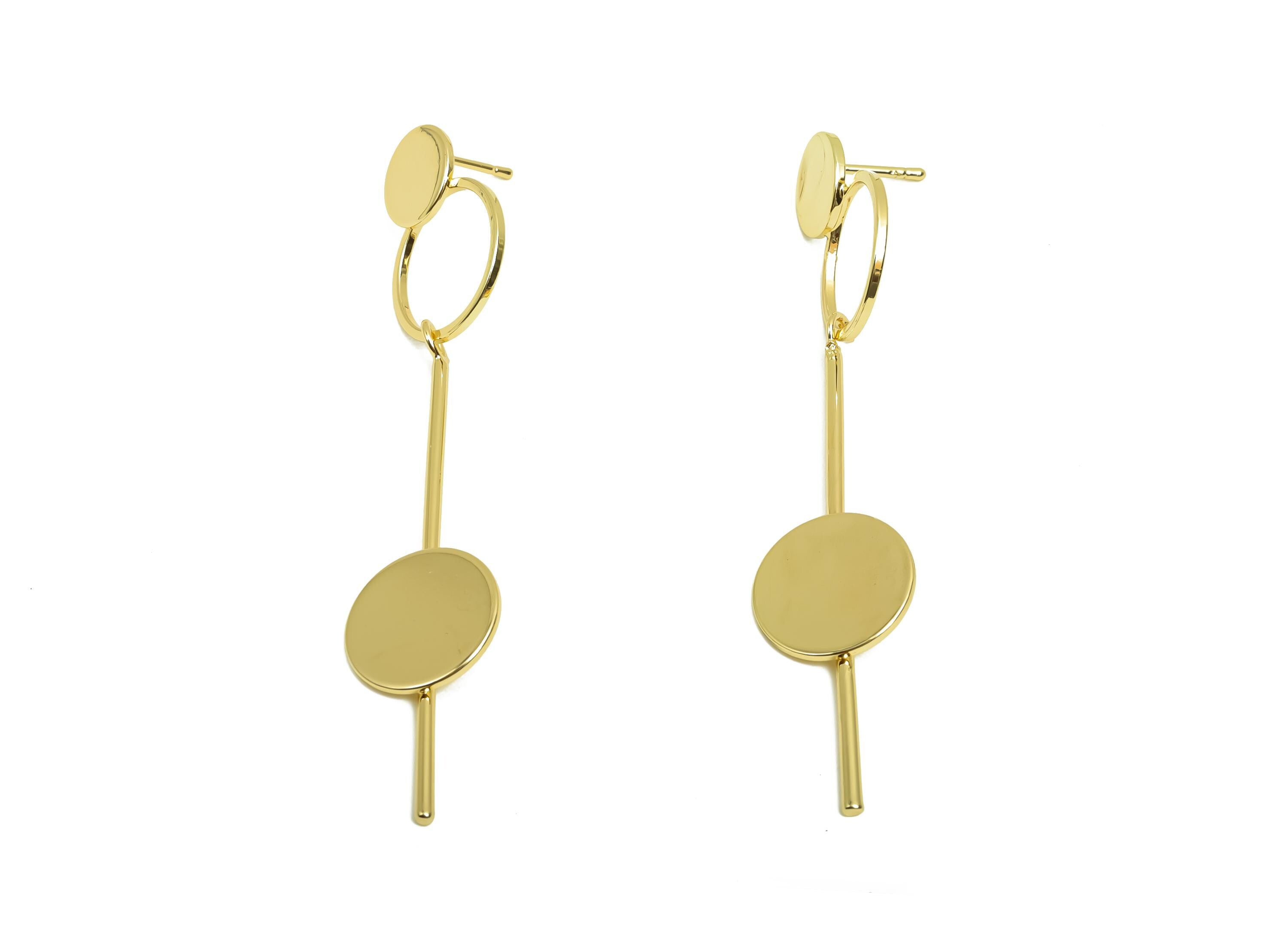 Brass Round Dangle Earring Post - Brass Double Circle Earring Stud - Ring Wire Earring Post  - 18K Real Gold Plating - 70x15x16mm - RGP8013 - DOMEDBAZAAR