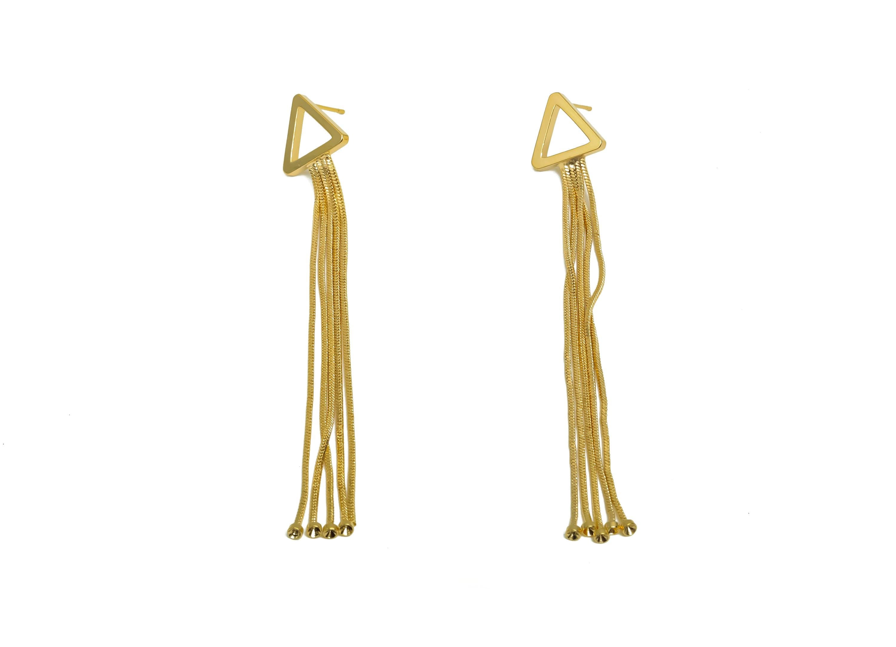 Brass Tassel Earring Post - Brass Triangle Tassel Earring Post - Brass Snake Chain Earring Post - 18K Real Gold Plating - 92x14x2mm -RGP8017 - DOMEDBAZAAR