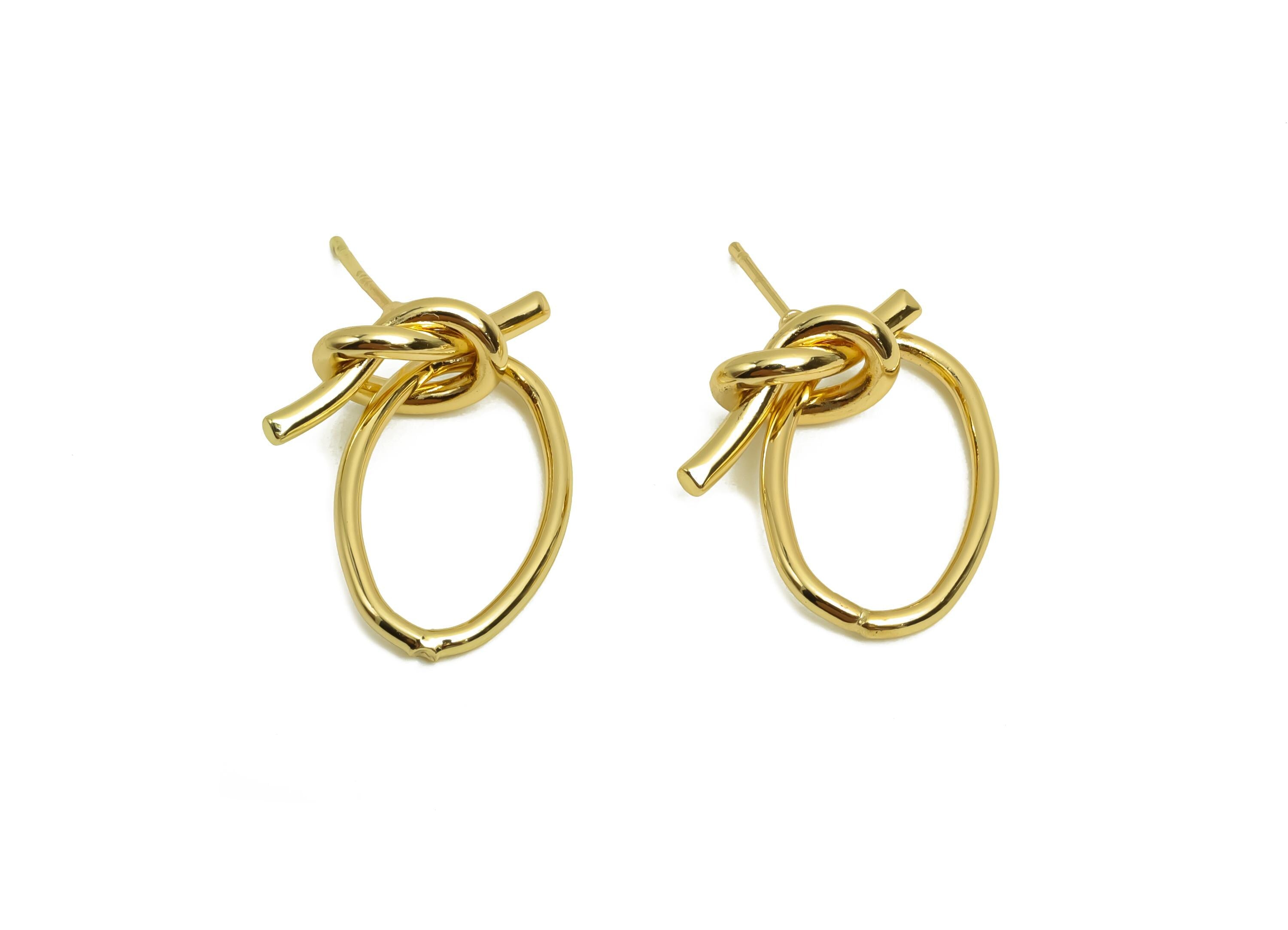 Brass Knot Earring Post -  Brass Oval Earring Post - Brass Geometry Earring Post - 18K Real Gold Plating - 22.14x13x1.54mm - RGP8034 - DOMEDBAZAAR
