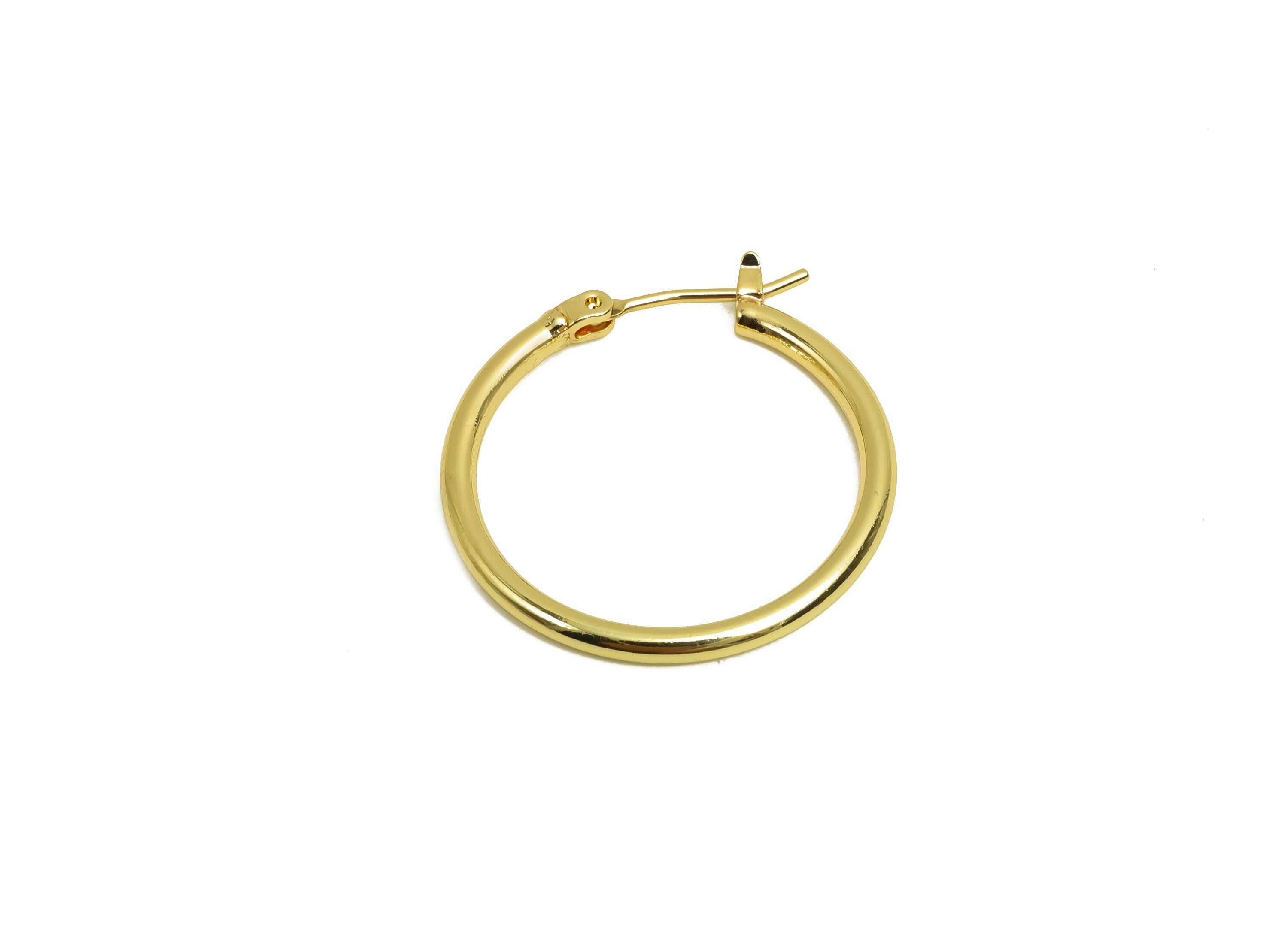 25mm Round Wire Hoop Earring - Brass Hinged Back Earring - Brass Circle Hinged Back Earring - 18K Real Gold Plating - 24x24x2mm - RGP8040-25 - DOMEDBAZAAR