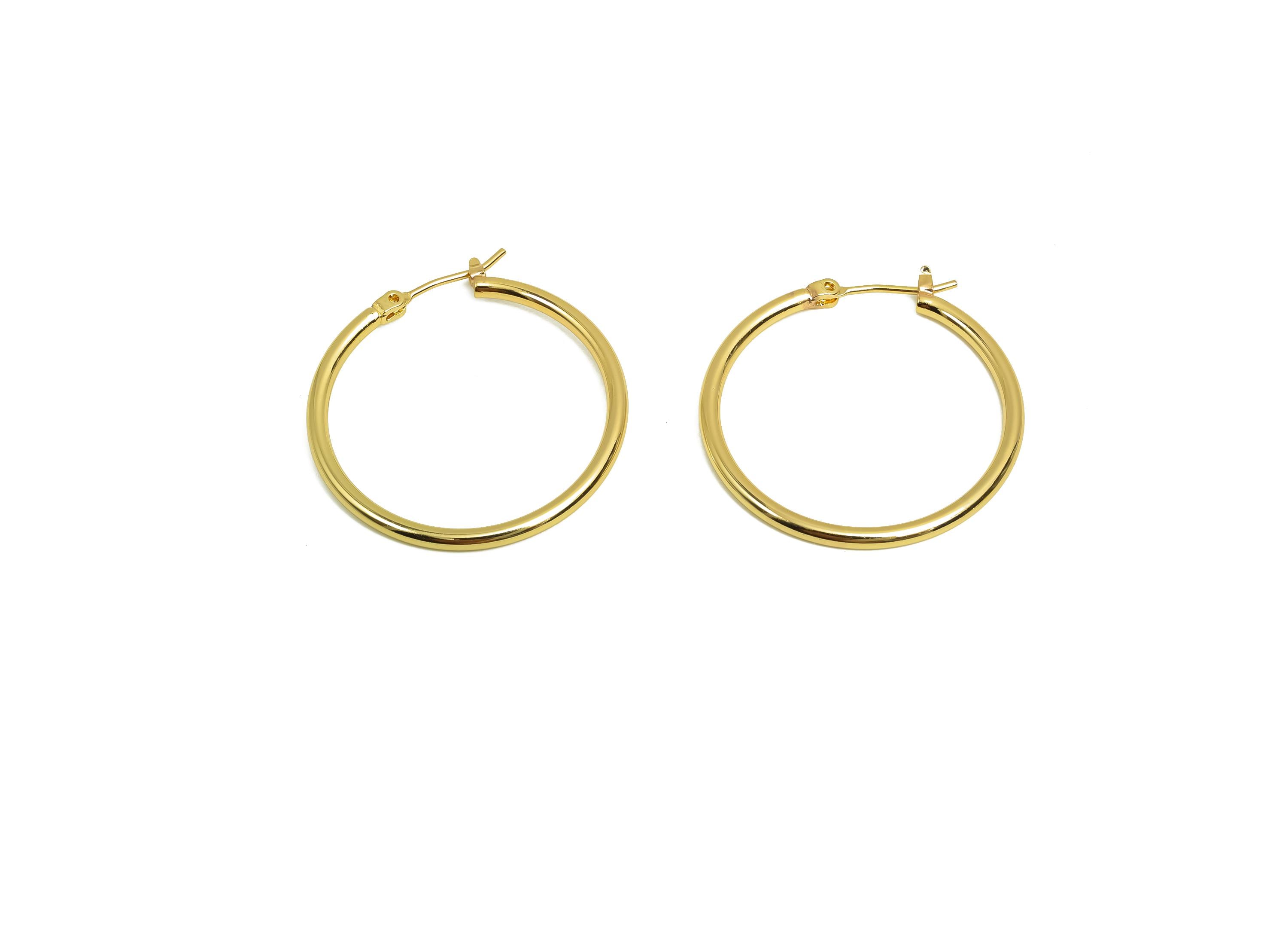 30mm Round Wire Hoop Earring - Brass Hinged Back Earring - Brass Circle Hinged Back Earring - 18K Real Gold Plating - 29x29x2mm - RGP8040-30 - DOMEDBAZAAR