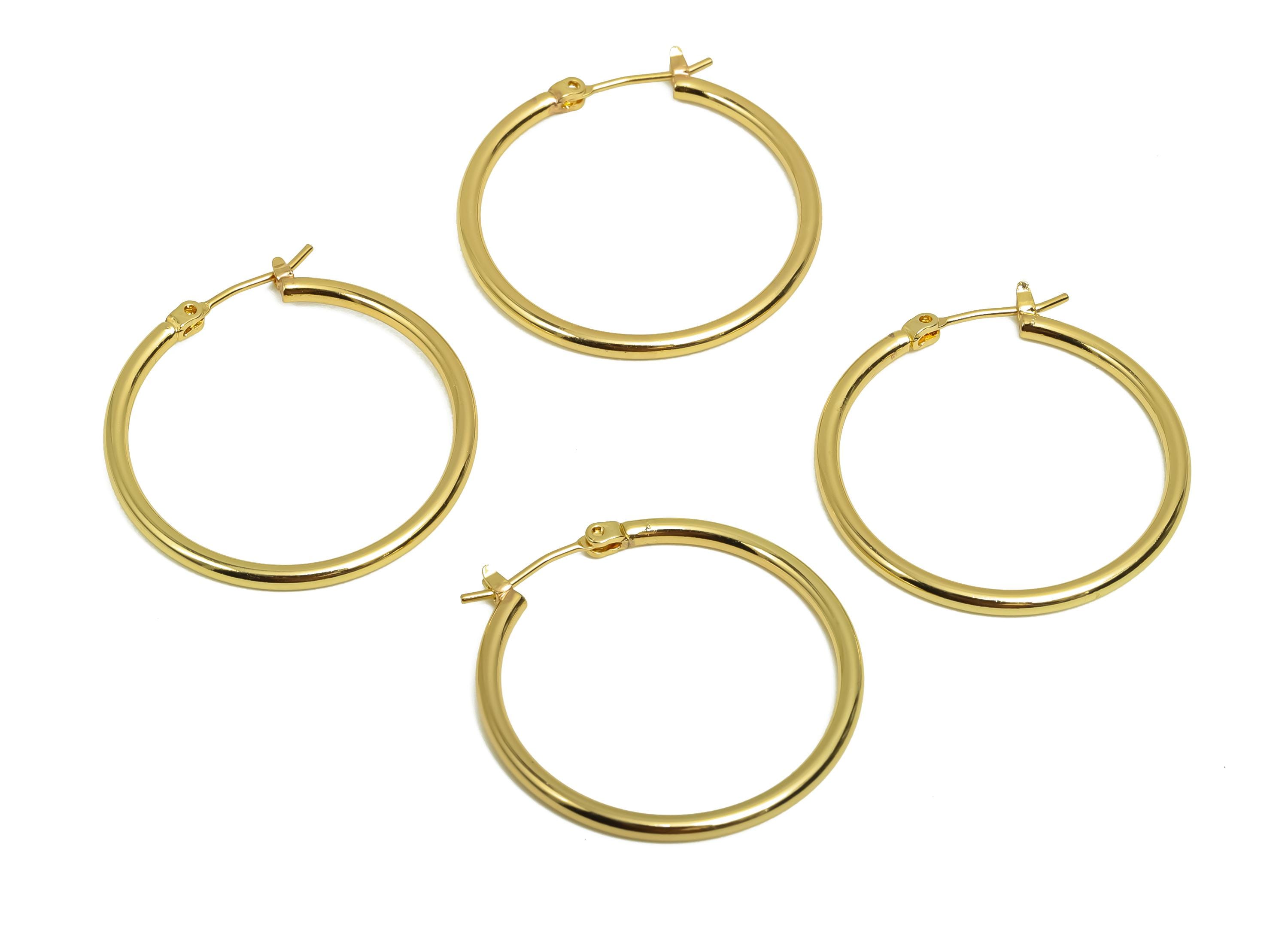 30mm Round Wire Hoop Earring - Brass Hinged Back Earring - Brass Circle Hinged Back Earring - 18K Real Gold Plating - 29x29x2mm - RGP8040-30 - DOMEDBAZAAR