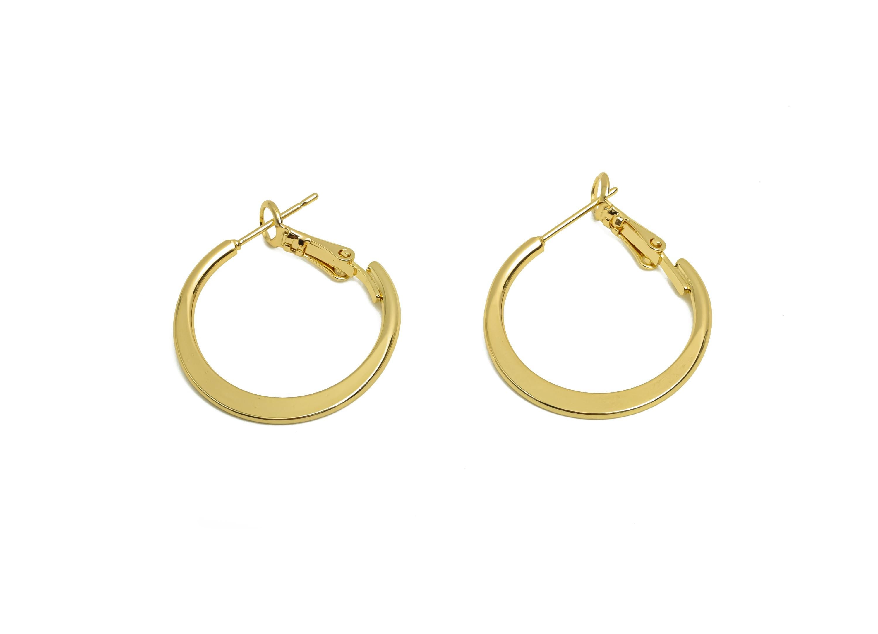 25mm Round Hoop Earring - Brass Hammered Hoop Clasp Earring - Brass Clasp Back Earring - 18K Real Gold Plating - 24x24x1.56mm - RGP8041-25 - DOMEDBAZAAR
