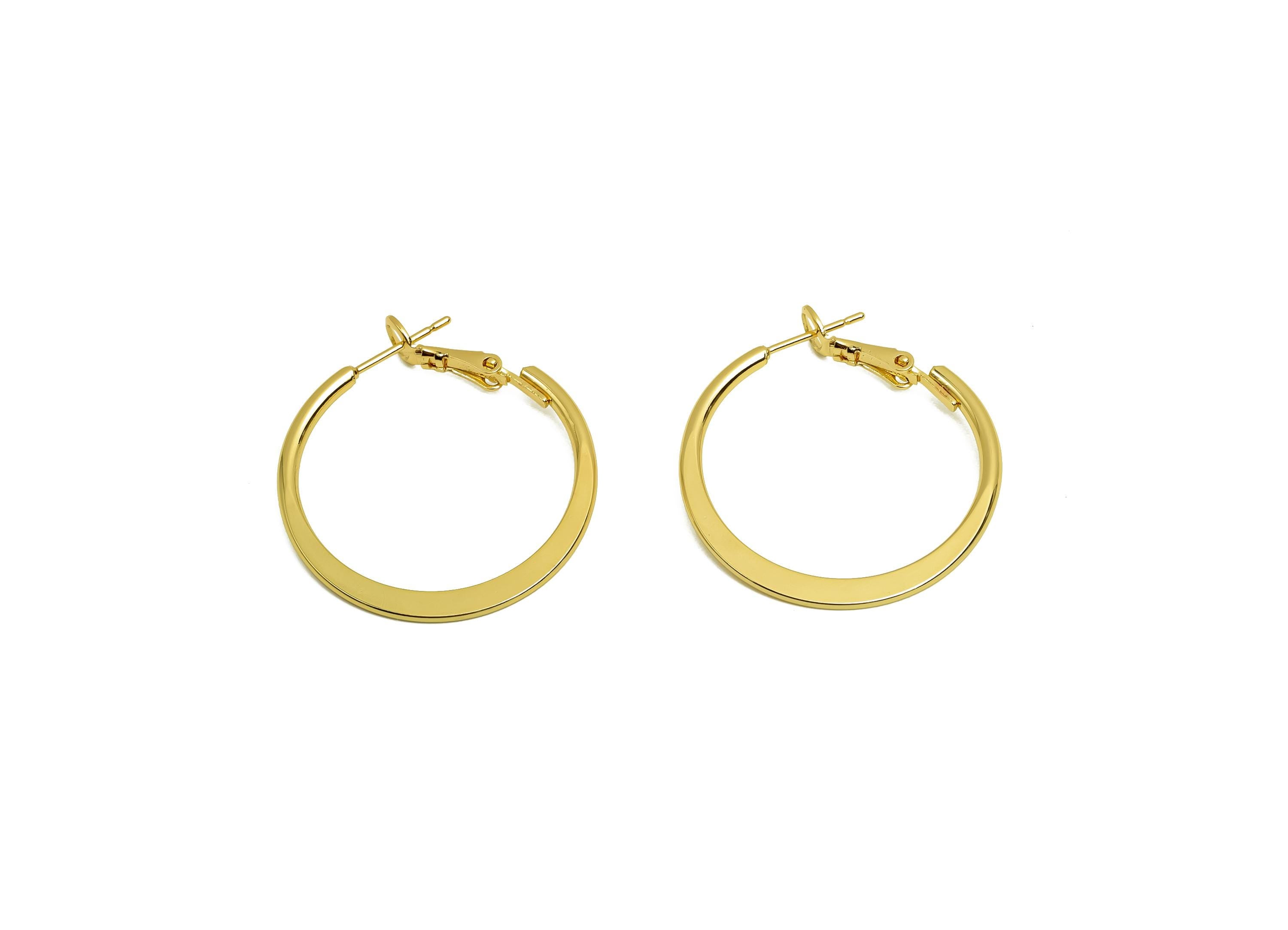 30mm Round Hoop Earring - Brass Hammered Hoop Clasp Earring - Brass Clasp Back Earring - 18K Real Gold Plating - 29x29x1.53mm- RGP8041-30 - DOMEDBAZAAR