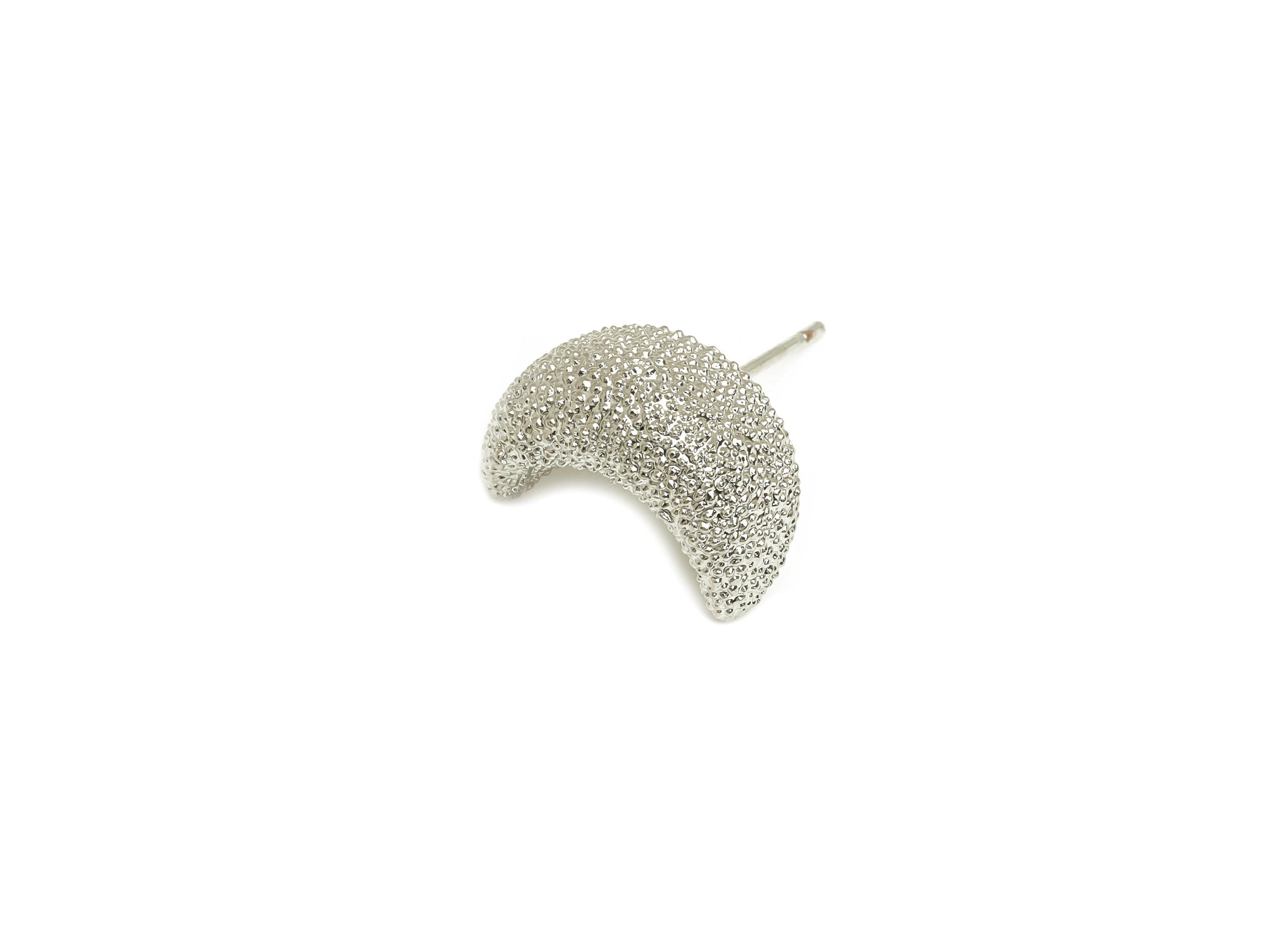 Brass Moon Earring Stud - Textured Crescent Earring Post - White Moon Earring Stud - 18K Real White Gold Plating - 18.47x6.3x7.05mm- RGP7741 - DOMEDBAZAAR