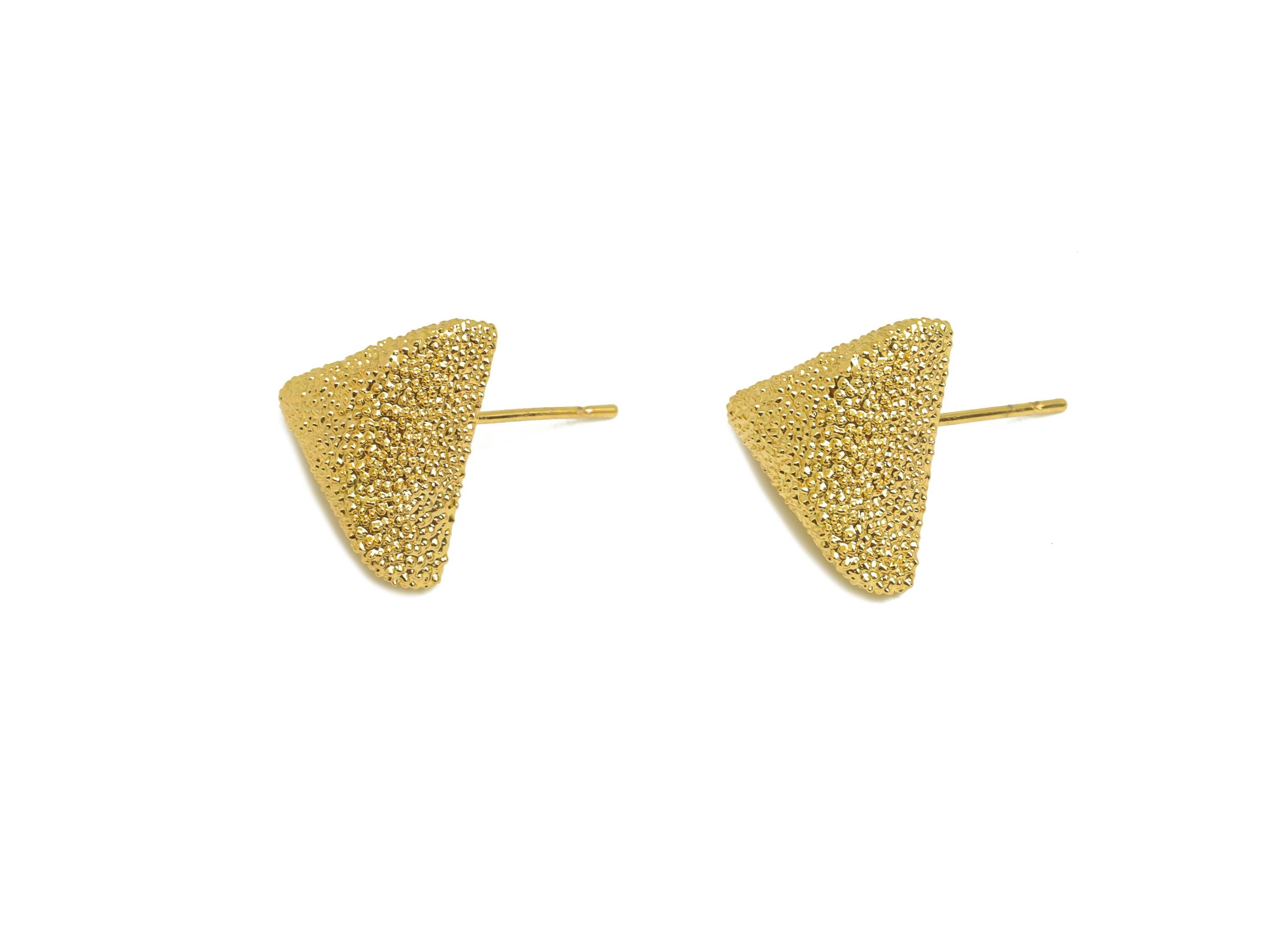 Brass Triangle Earring Stud - Textured Triangle Earring Post - Gold Triangle Earring - 18K Real Gold Plated - 19.09x14.17x14.17mm - RGP7734 - DOMEDBAZAAR