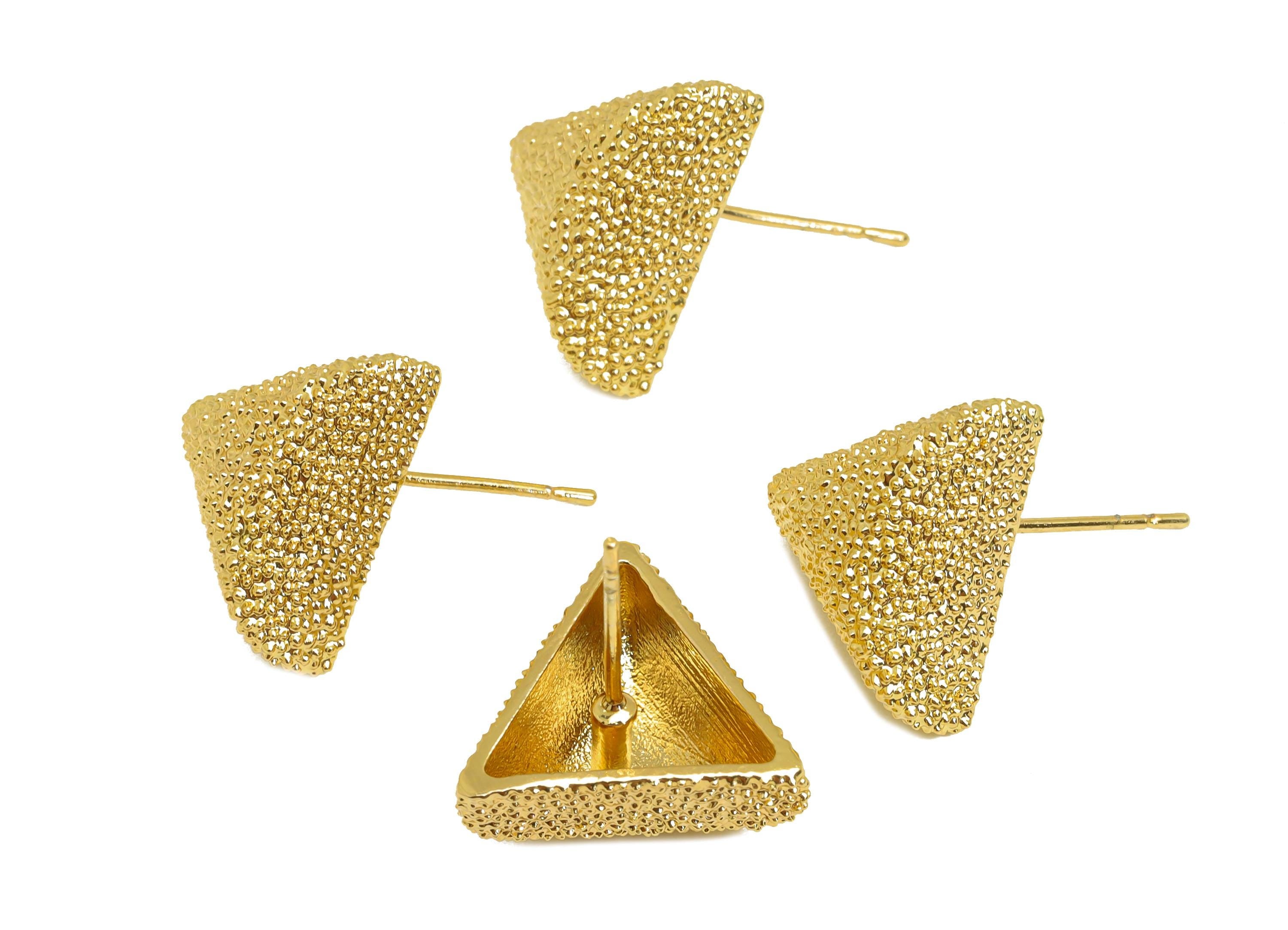 Brass Triangle Earring Stud - Textured Triangle Earring Post - Gold Triangle Earring - 18K Real Gold Plated - 19.09x14.17x14.17mm - RGP7734 - DOMEDBAZAAR