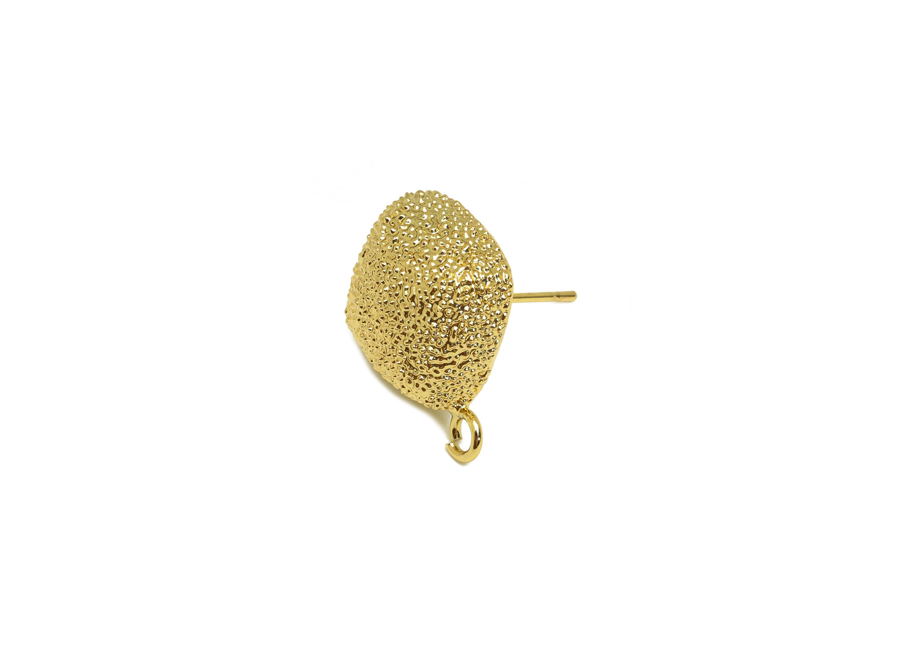 Brass Square Earring Stud - Textured Square Earring Post - Gold Square Earring Stud - 18K Real Gold Plated - 18.51x16.36x7.4mm - RGP7747 - DOMEDBAZAAR