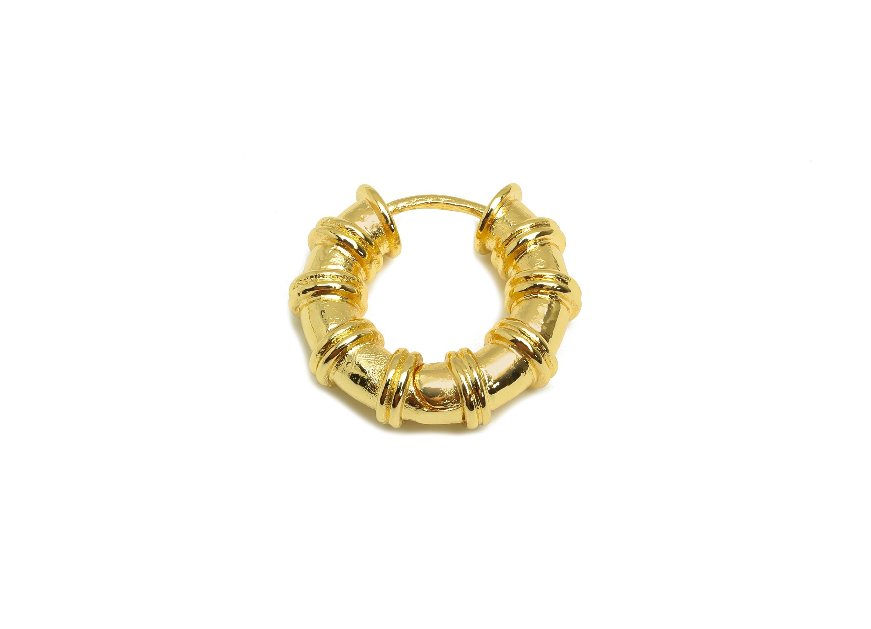 Brass Circle Huggie Earring - Gold Water Pipes Hoop Earrings - Thick Pipes Huggie Clasp - 18K Real Gold Plated - 21.42x19.83x6mm - RGP7749 - DOMEDBAZAAR