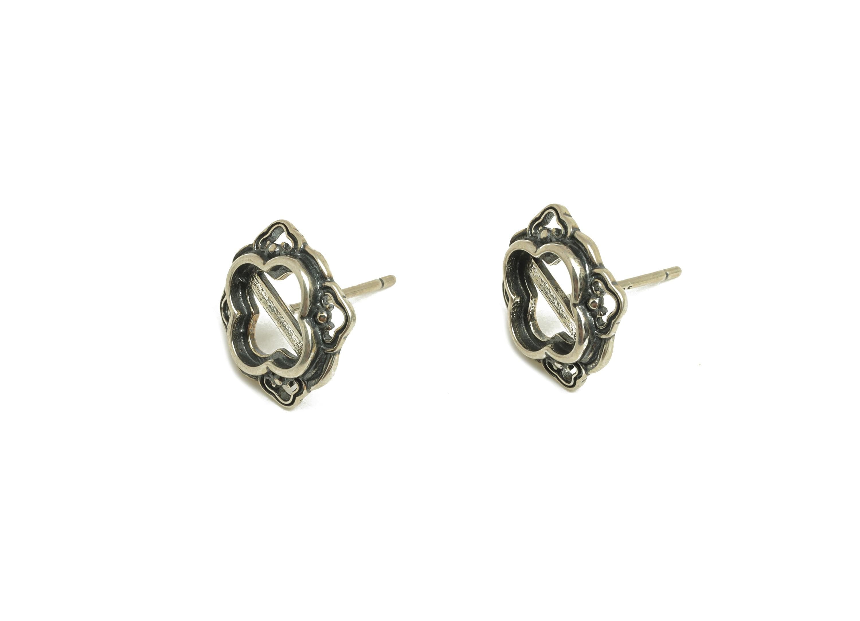 8mm Flower Earring Setting Post - Four Leaf Clover Earring Stud - Botanical Earring Post For Diamond - 925 Silver Sterling - RGP7436 - DOMEDBAZAAR