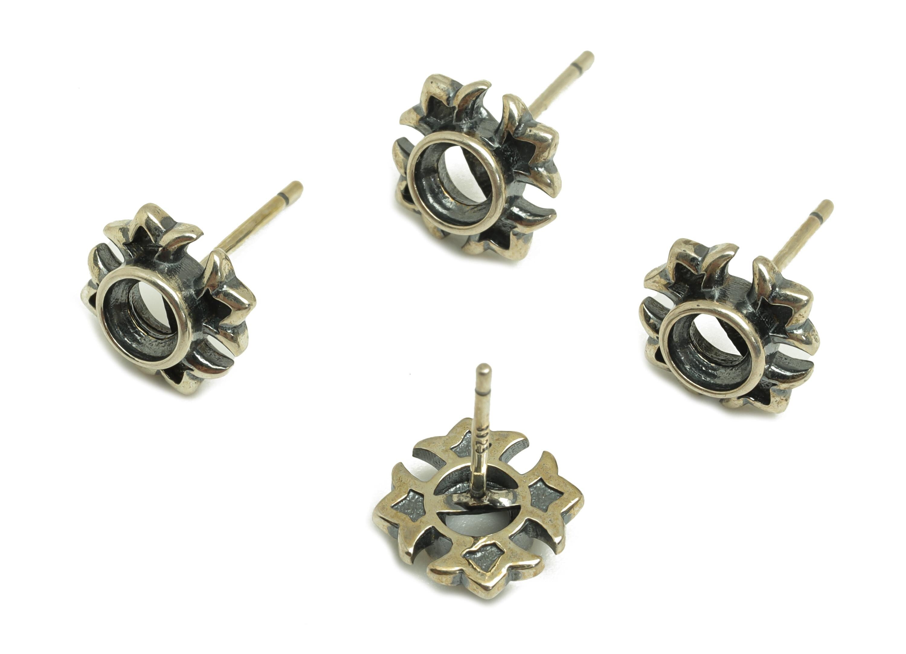 4mm Round Earring Setting Post - Vintage Flower Earring Stud - Antique Earring Post For Diamond - 925 Silver Sterling - RGP7428 - DOMEDBAZAAR