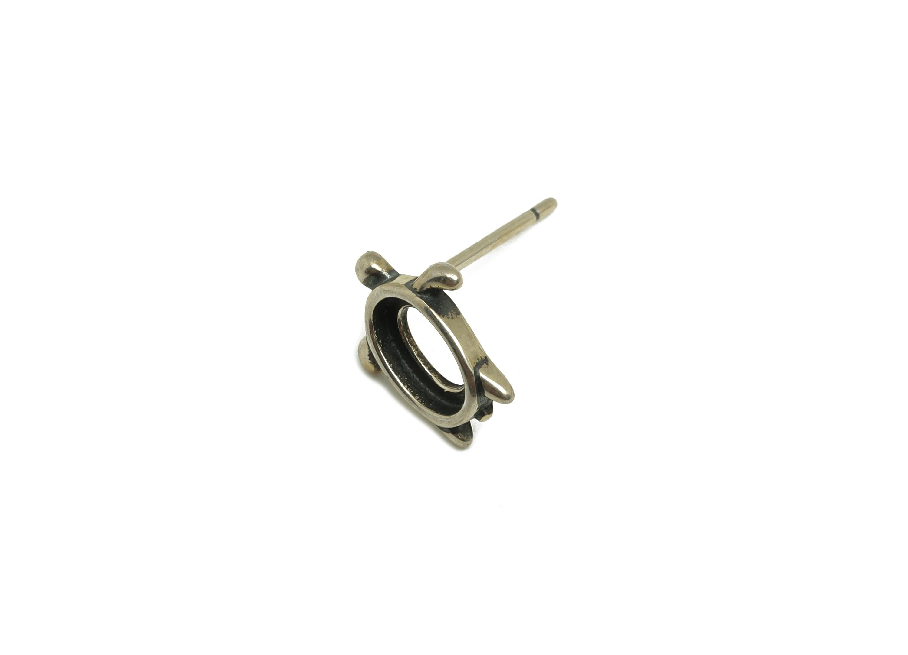 4x6mm Oval Earring Setting Post - Turtle Silver Earring Stud - Marine Oval Earring Post For Diamond - 925 Silver Sterling - RGP7431 - DOMEDBAZAAR